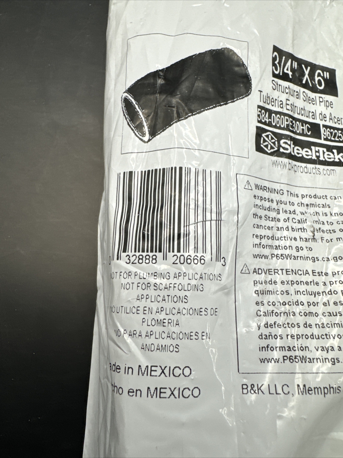 10 Steel Tek 584-060PE30HC Cold Rolled Steel Black Structural Pipe 3/4 x 6 in S2