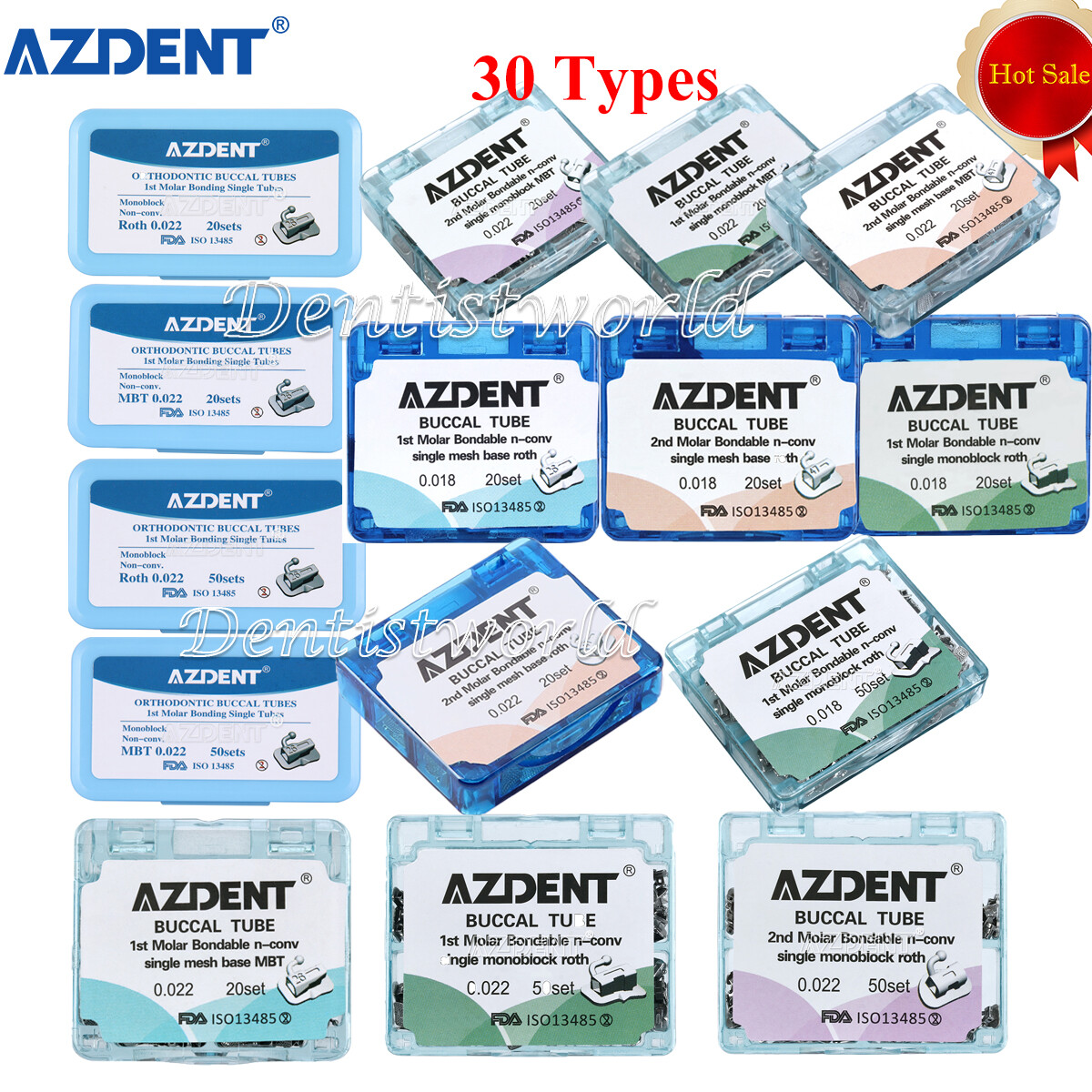 AZDENT Dental Orthodontic Buccal Tubes 1st 2nd Molar Tube Roth MBT 022 Bondable