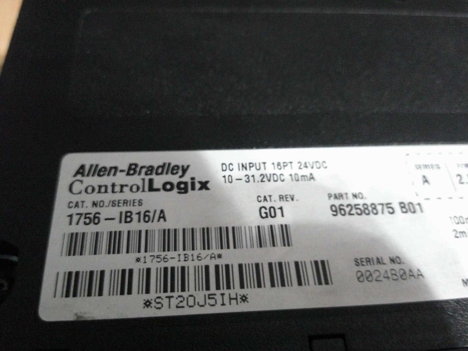 ALLEN BRADLEY 1756-IB16 /A INPUT MODULE, REV. G01 SER. A