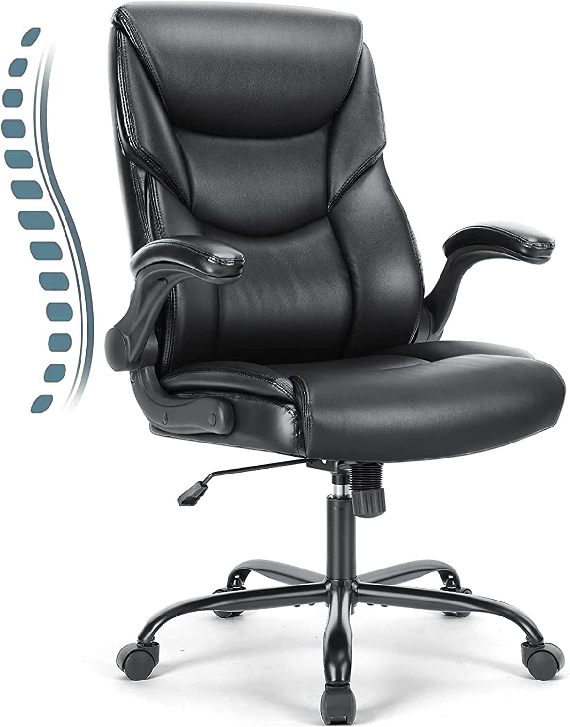Leather Home Office Desk Chair Adjustable Swivel Rolling Wheels Computer Chair