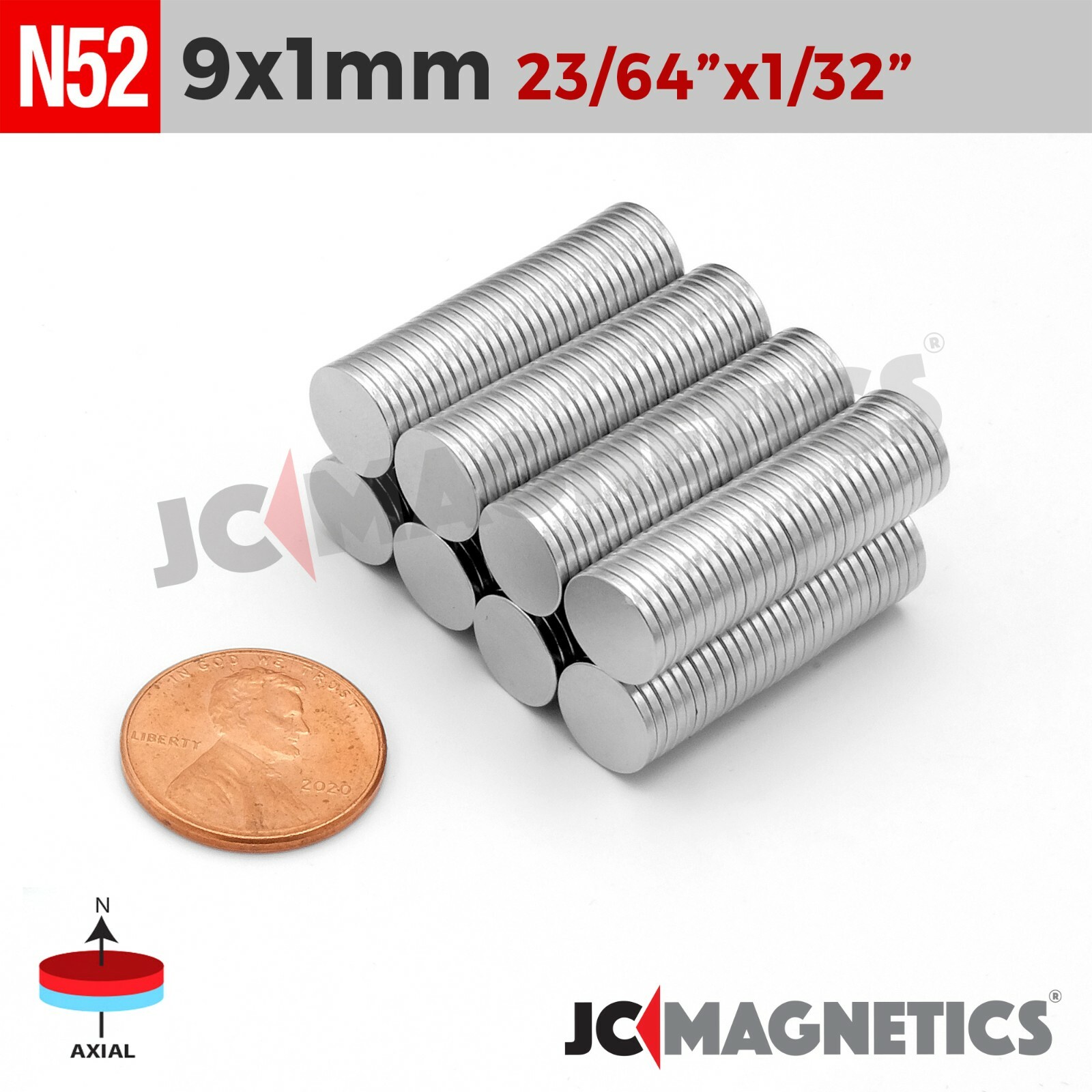 9mm x 1mm 23/64″x1/32 N52 Super Strong Disc Rare Earth Neodymium Magnets 9x1mm