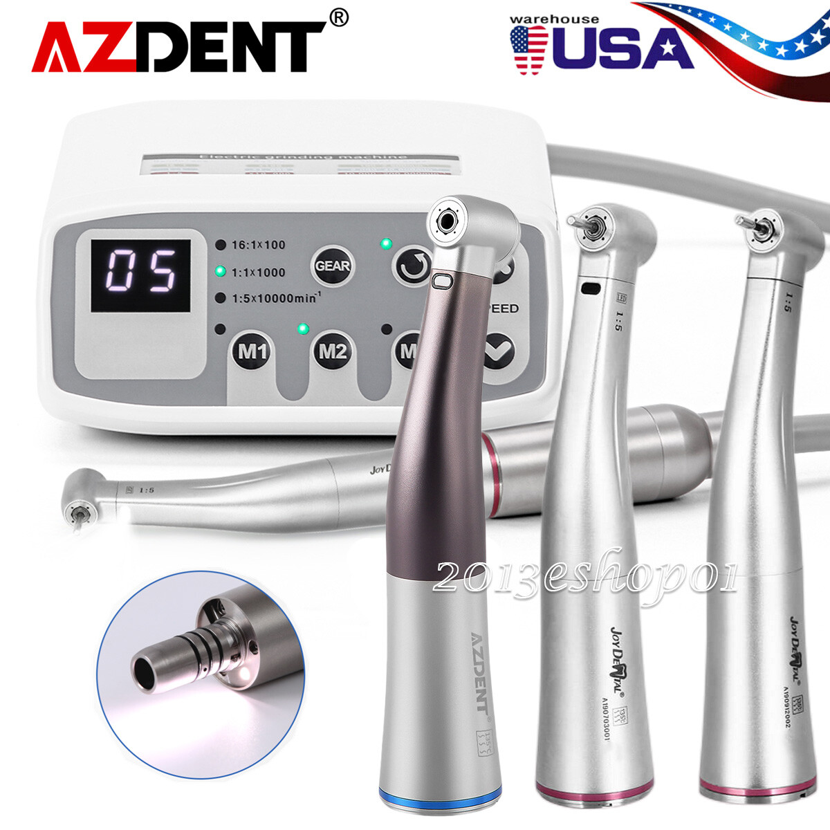 AZDENT Dental LED Brushless Electric Micro Motor/1:1/1:5 Contra Angle Handpiece