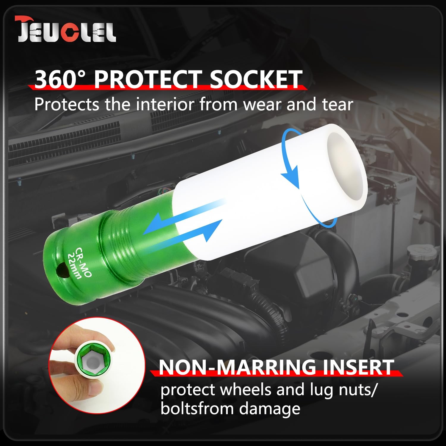 JEUCLEL 22mm 1/2″Drive Wheel Protector Impact Socket, Lug Nut 22MM