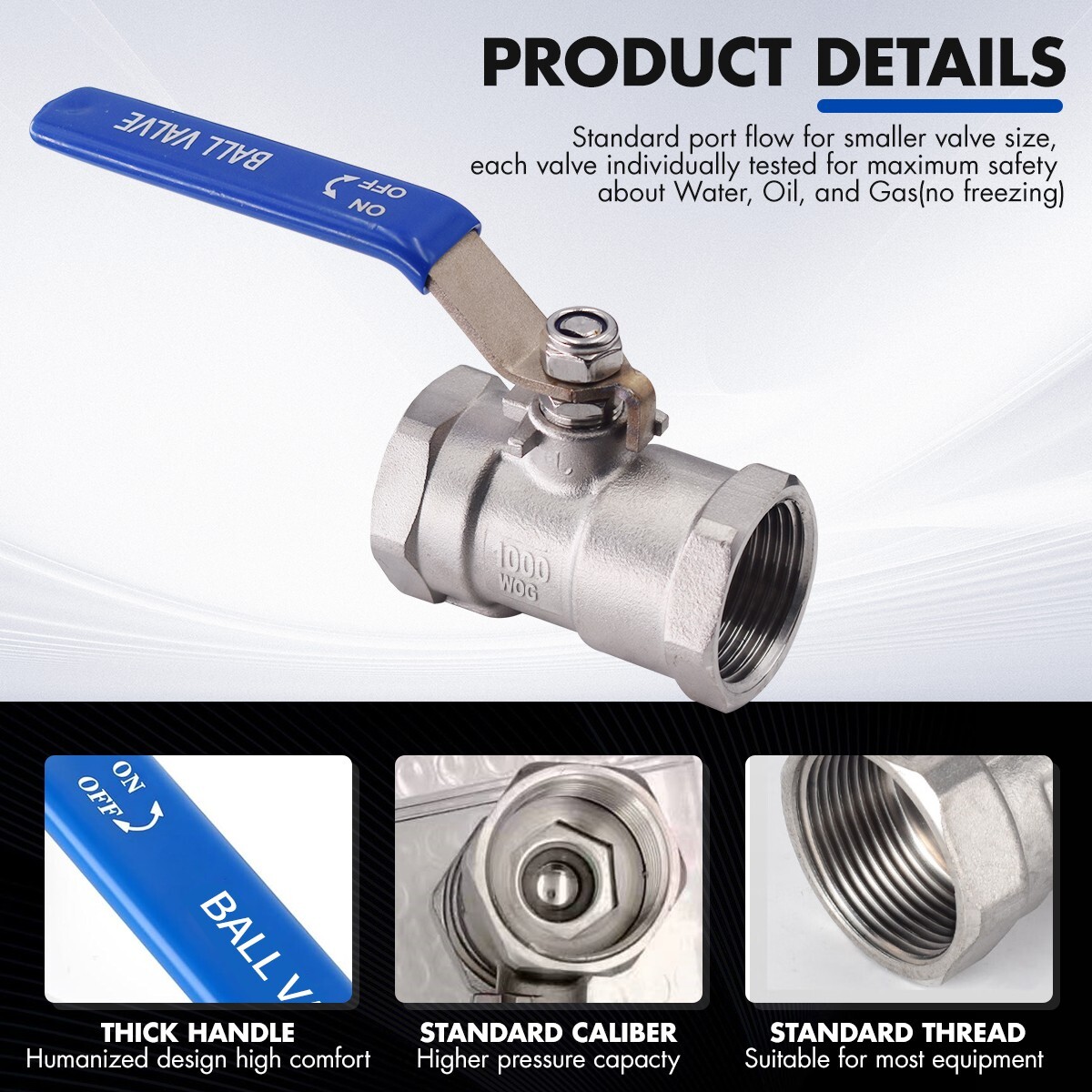 1-Piece 11/2″ Ball Valve Full Port,316 Stainless Steel, 1000 WOG for Water 2PACK