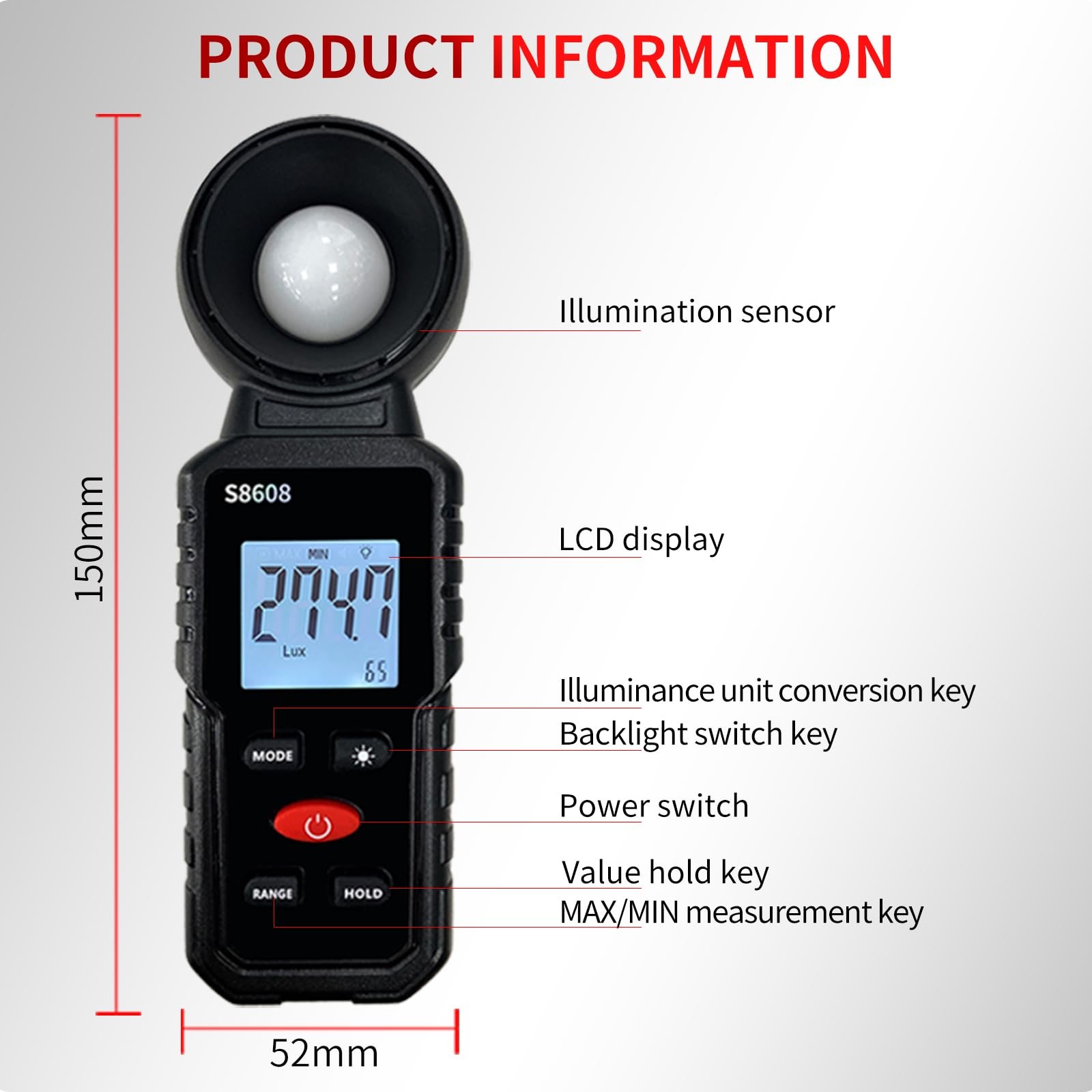 Digital Light Meter 20 to 200,000 Lux 18,500FC Illuminance Photometer