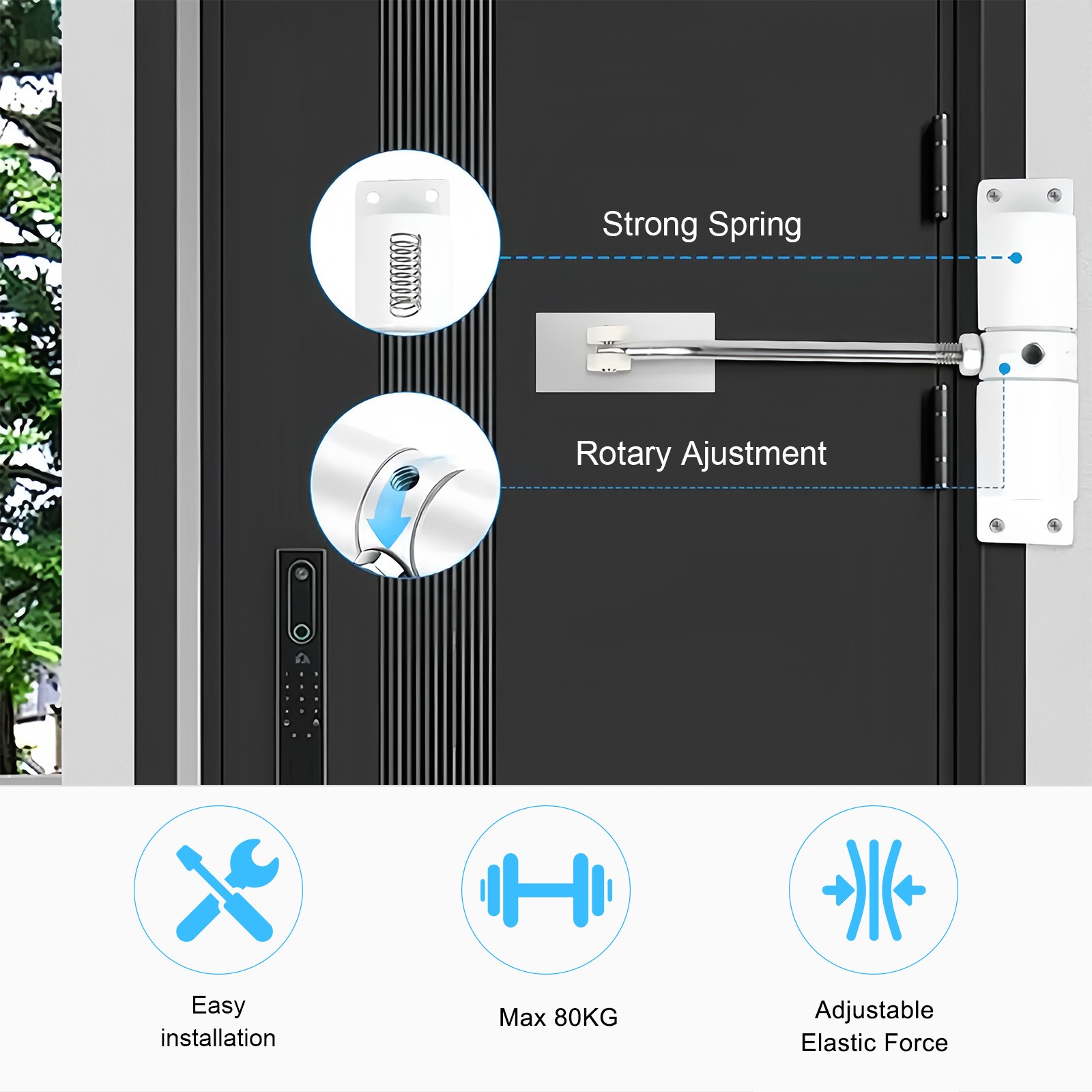 Heavy-Duty Adjustable Aluminum Alloy Spring Closer for Home Office Outdoor Gate