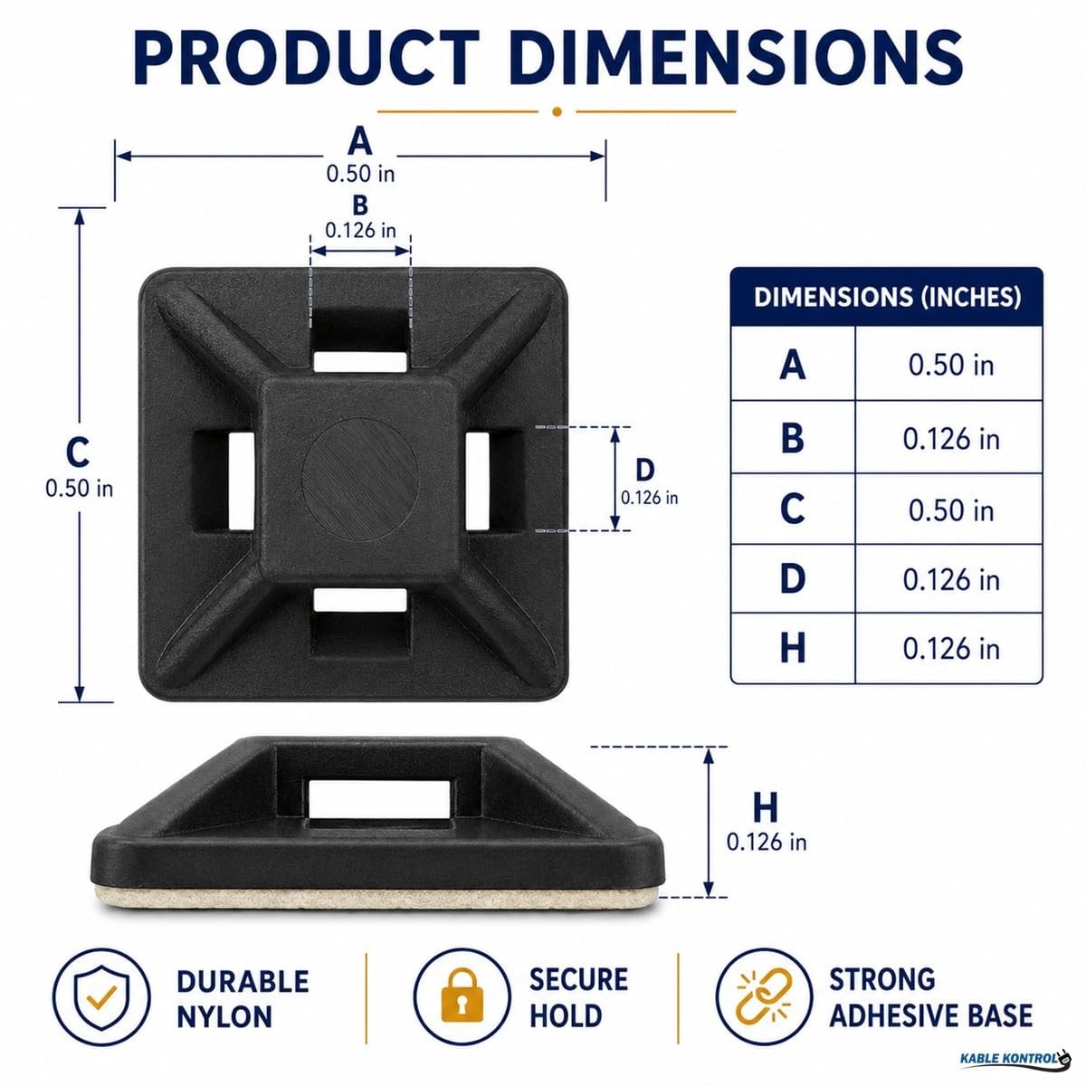 100 Pcs Black 1/2 In Square Self Adhesive Nylon Zip Tie Mounting Base Pads
