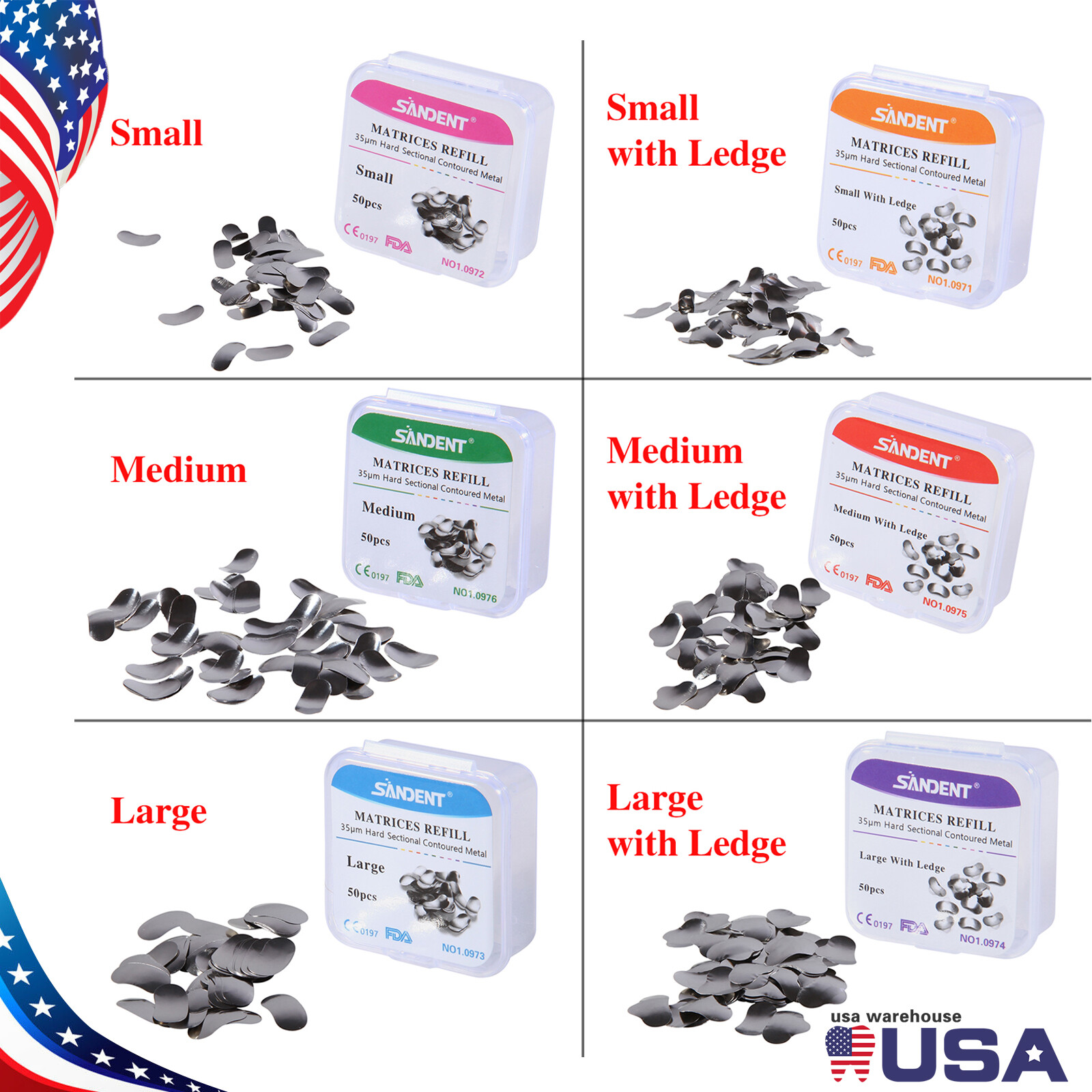 50 Pcs Dental Metal Matrices Sectional Contoured Matrix Refill Soft band S/M/L