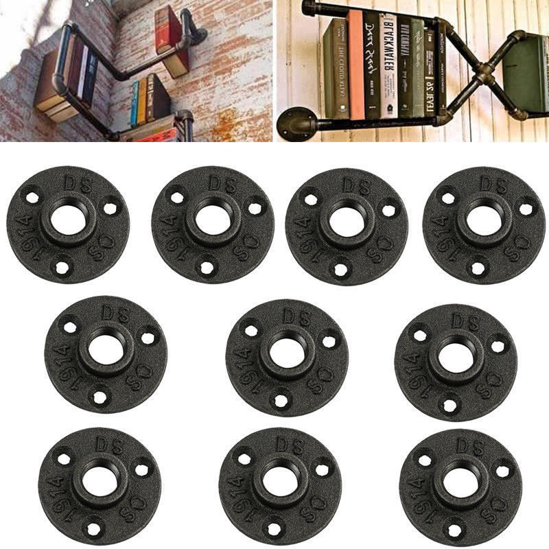 1″ BLACK MALLEABLE IRON FLOOR FLANGE fitting pipe npt – LOT OF 10 – vintage