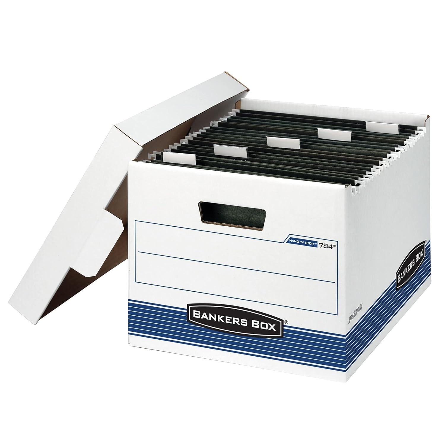 4 Pack HANG’N’STOR Medium-Duty File Storage Boxes, Fastfold, Lift-Off Lid, Lette