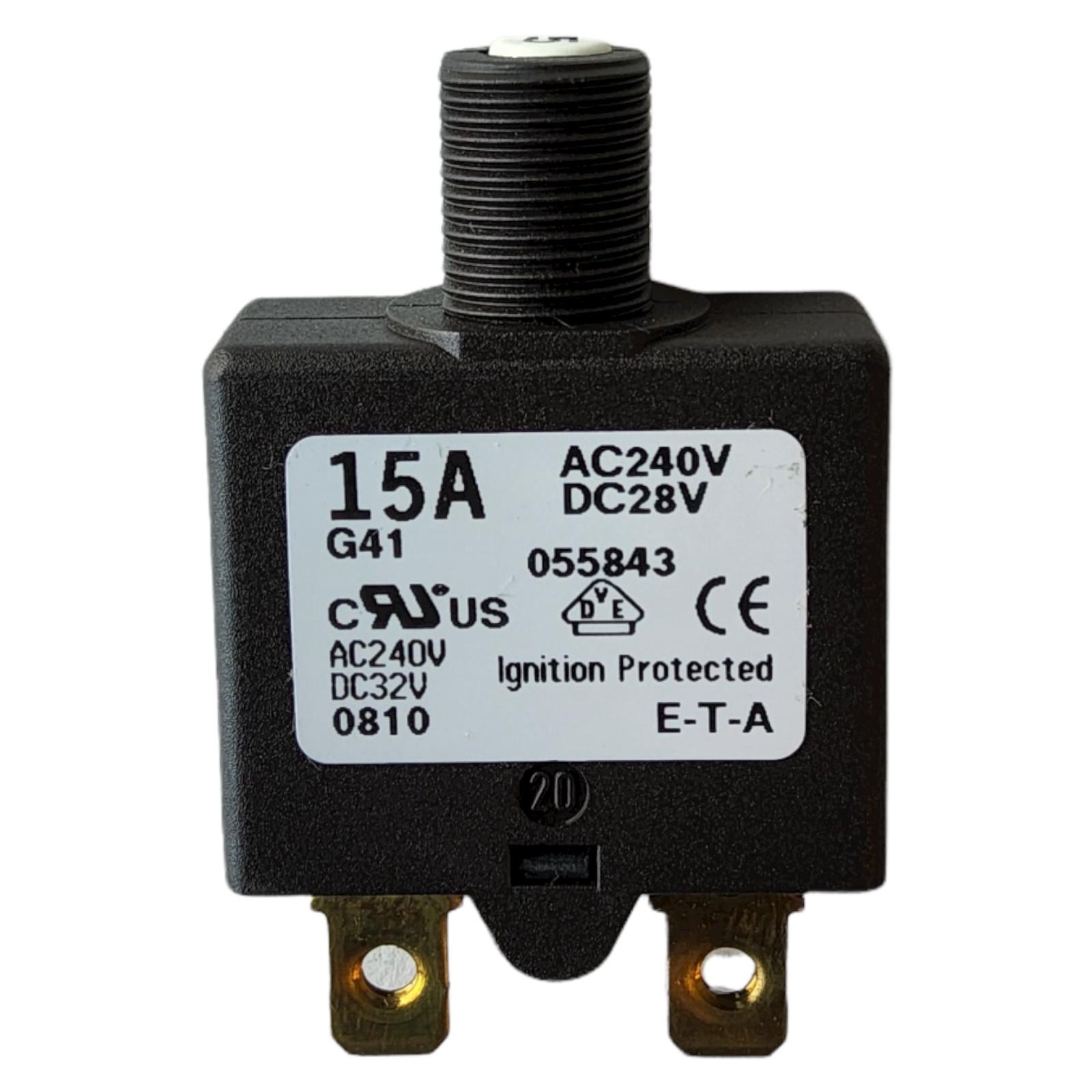 ETA Thermal Circuit Breaker, 1658 Series, 15 A, 1 Pole Push to reset, NEW