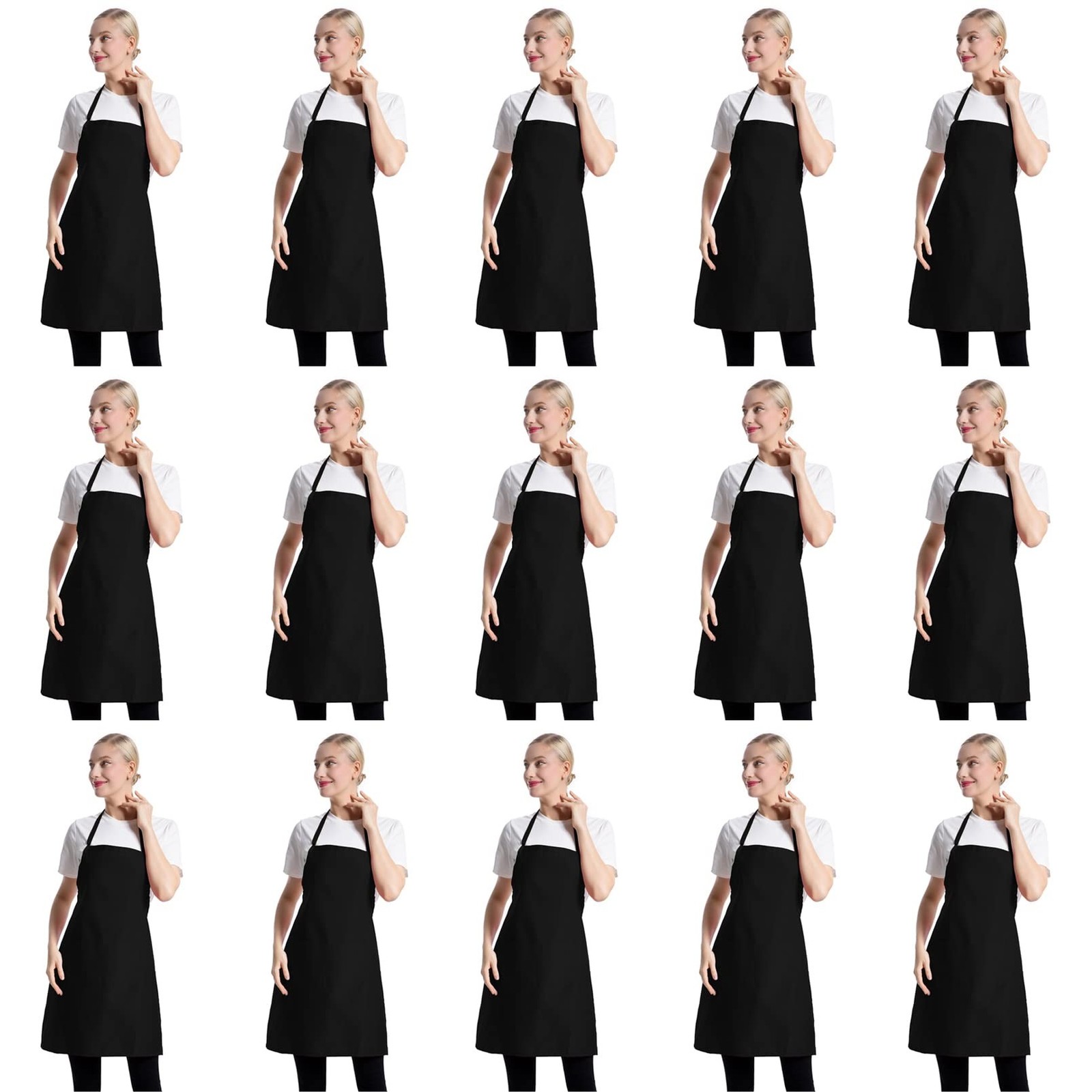 15 PCS Black Bulk Aprons for Women Men Unisex Adult with 2 Pockets, Chef Kitc…
