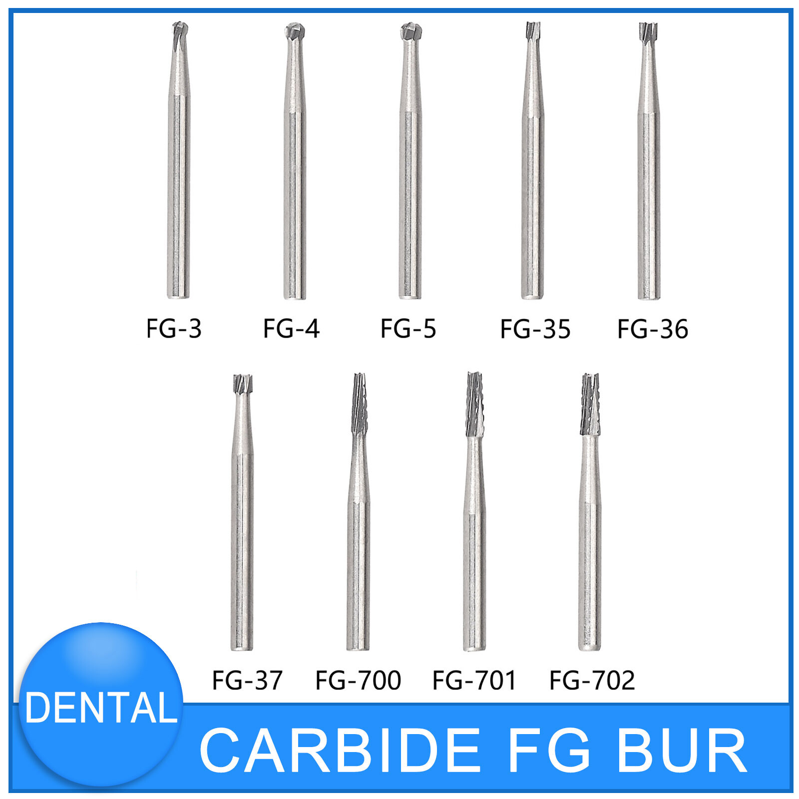 10PCS Dental Carbide Drill Bur Diamond FG1.6mm for High Speed Handpiece Tungsten
