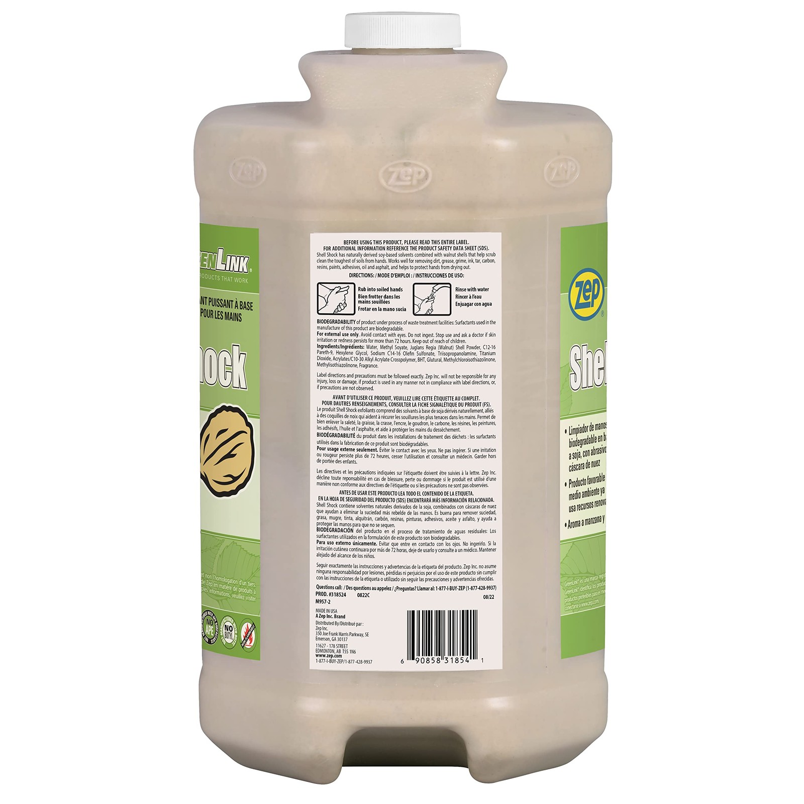Cleaner Industrial 1 Gallon Pack of 4 Biodegradable Zep Shell Shock Hand Case
