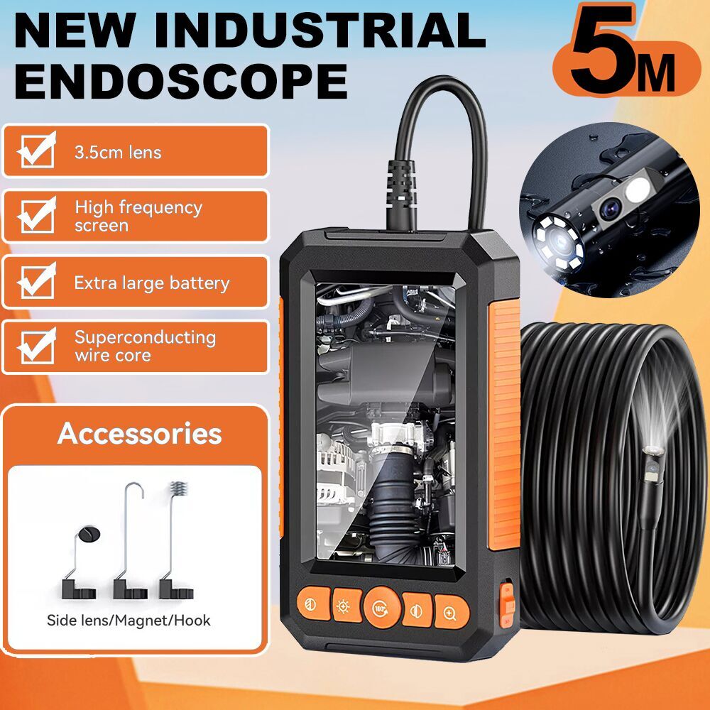 1080P Endoscope Camera with Lights Dual Lens Borescope 16.4FT Cable 4.3″ Screen