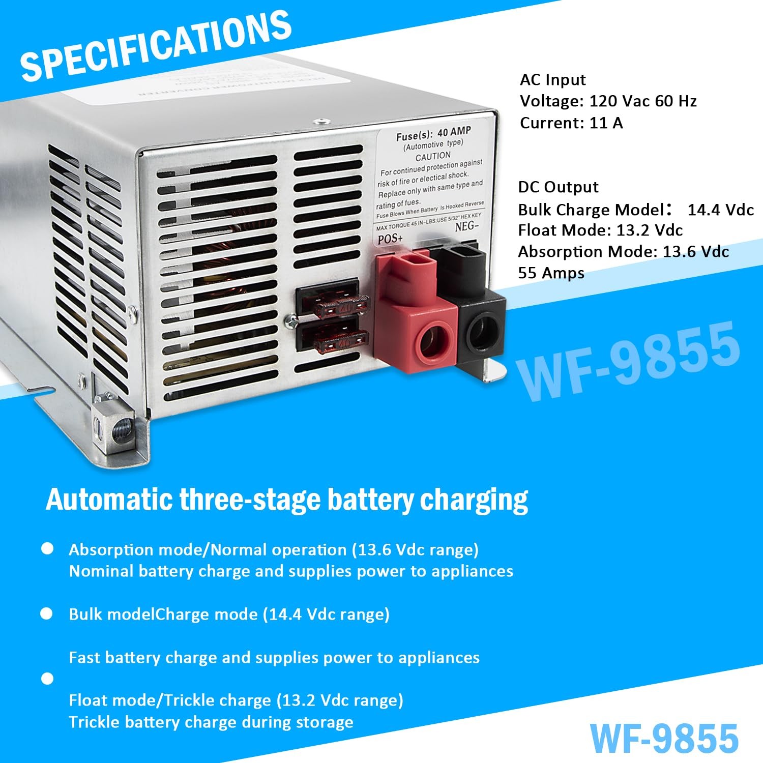 WF-9855 55 Amp Deck Mount Charger/Converter with Lithium-Ion Switch Replaceme…