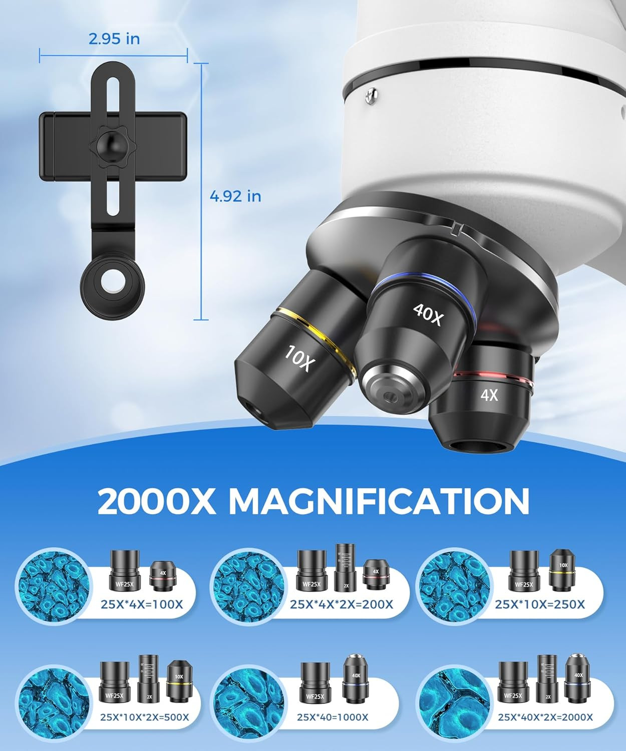 Compound Binocular Microscope for Adults, Professionals & Kids, 40X-2000X Magnif