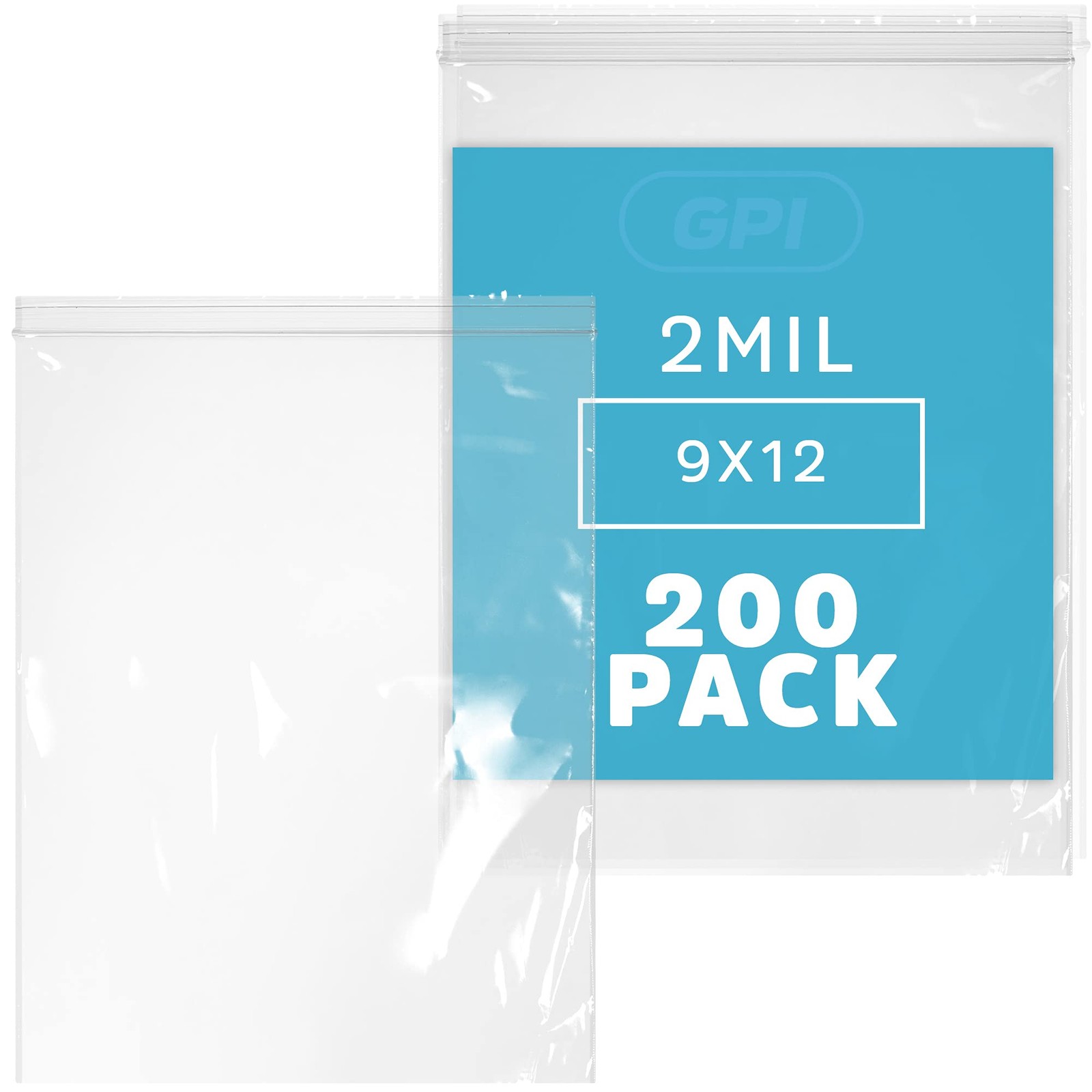 GPI – 9 X 12 – 200 Count, 2 Mil Thick, Clear Reclosable Zip Plastic Poly Bags