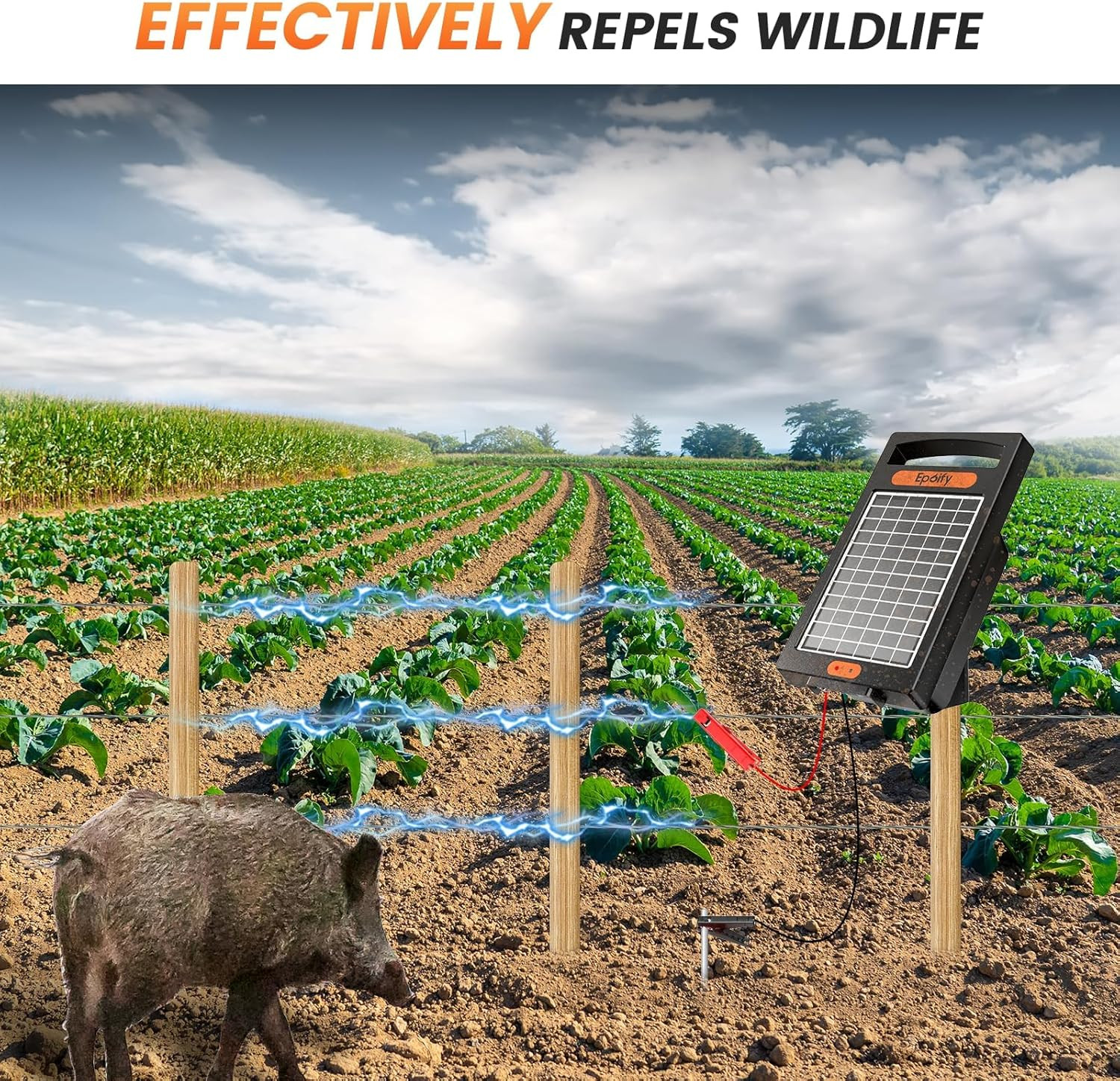 24 Hour Solar Electric Fence Charger, 10 Miles, up to 10200V Output Range Electr