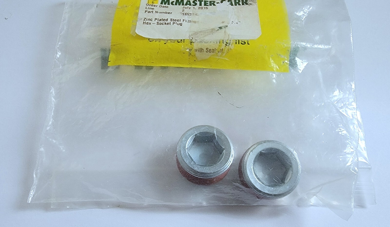 2 Mcmaster Carr Hex-Socket Plug 1″ X 3/4″ Zinc Plated Fitting