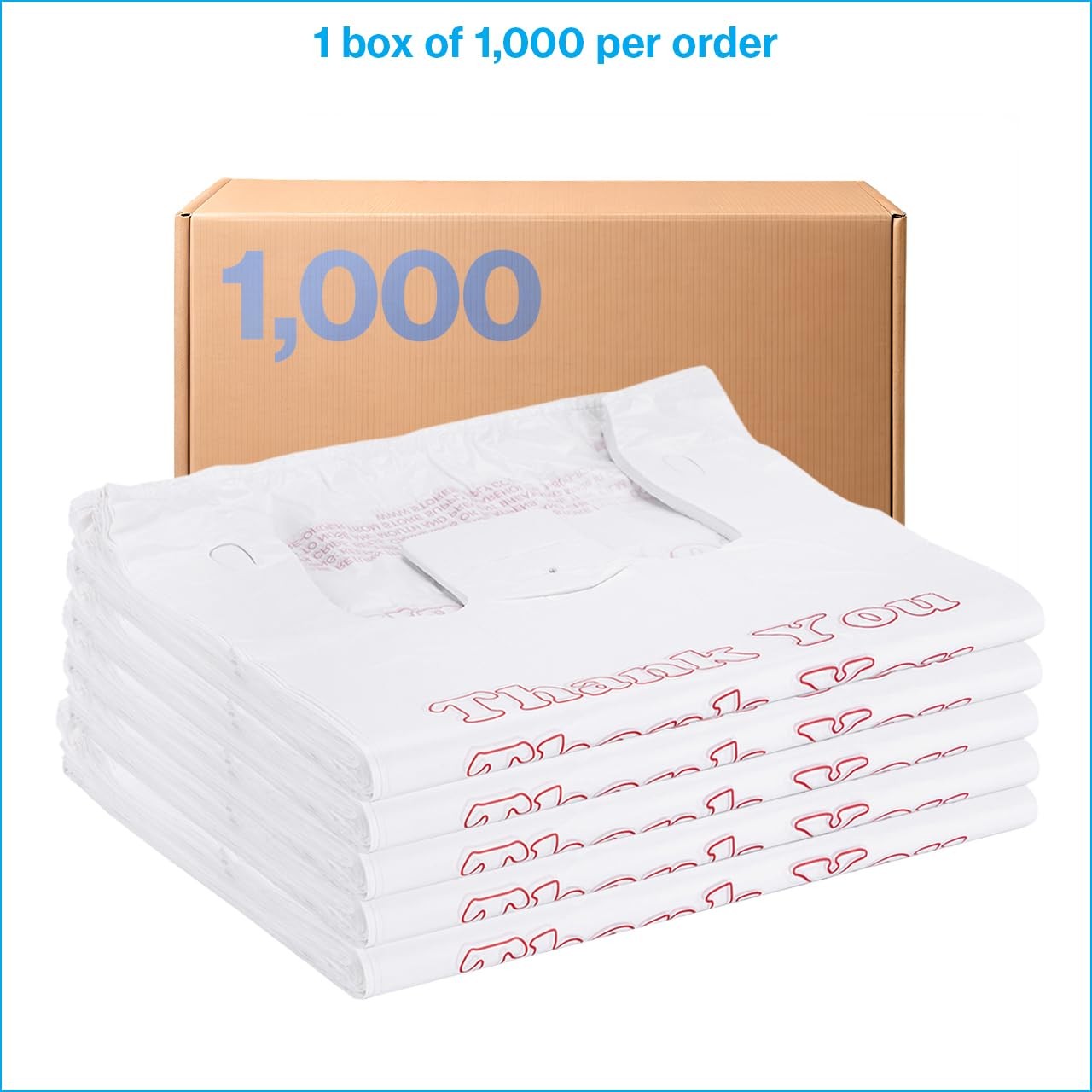 Thank You T-Shirt Bags – Pack of 1000 – (11 ½” x 6 x 21) – Thickness .48mil HDPE