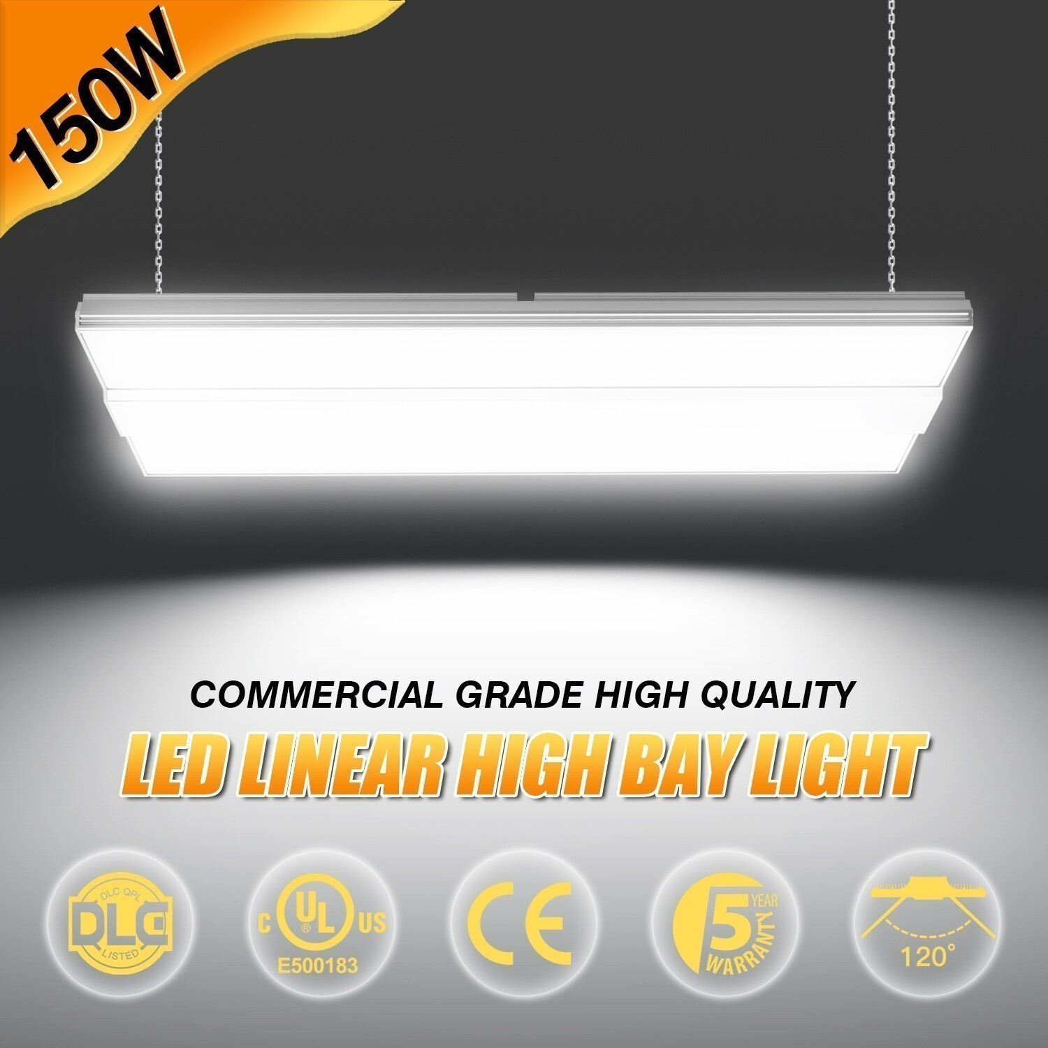 22500LM -150W LED Linear High Bay Shop Light Commercial Industrial Hanging Light