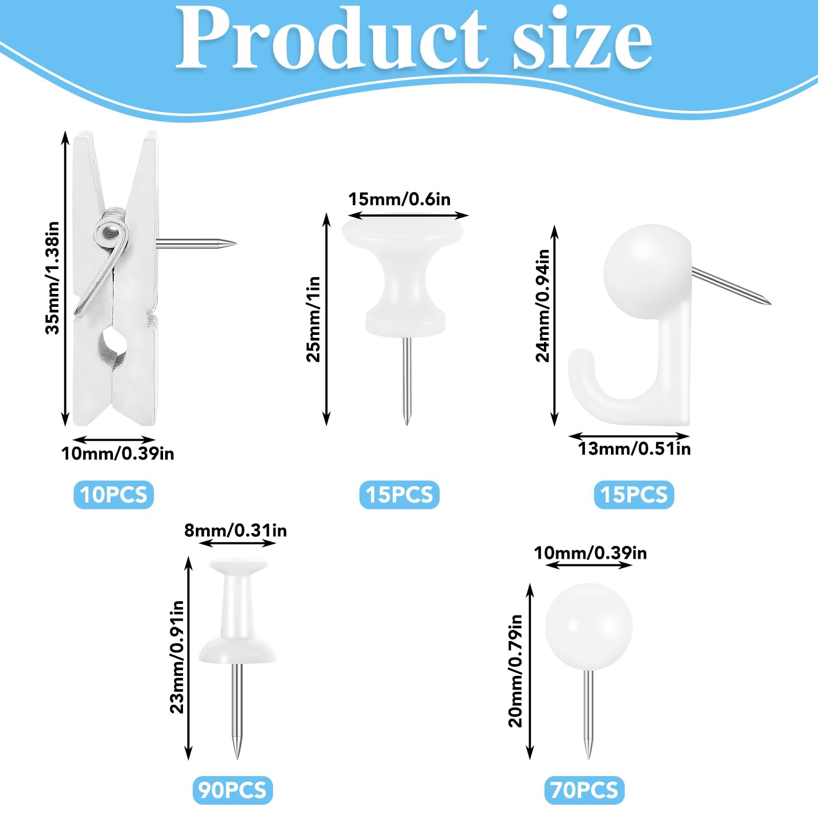 200 Pieces Push Pins Set, 5 Types White Thumb Tacks Cute Decorative Push Pins…