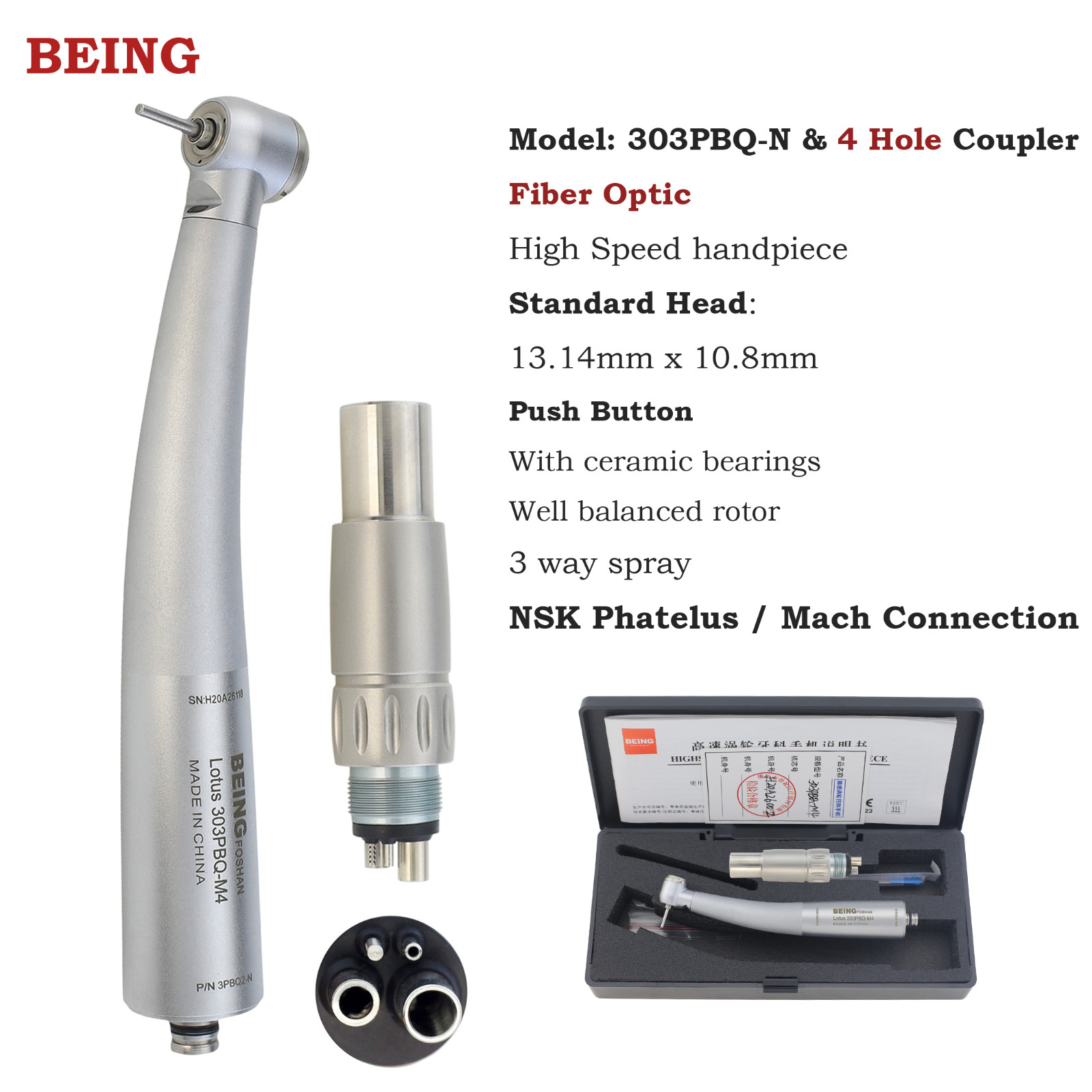 BEING Dental High Speed Handpiece Surgical 45 Degree Turbine NSK LED Coupling