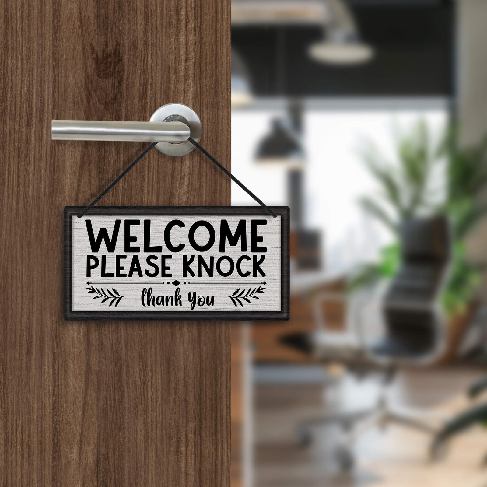 Grey Welcome Please Knock Office Door Signs PVC Do Not Disturb Hanger Plaque