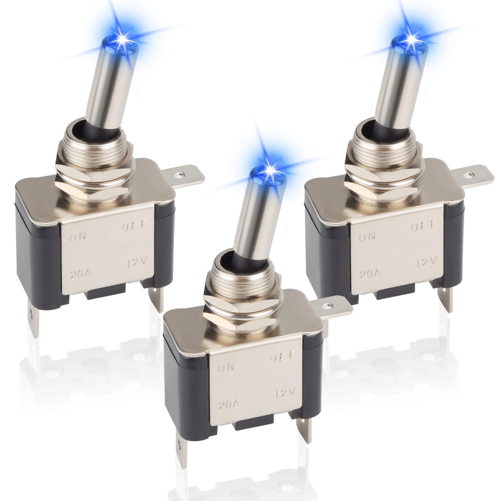 3 PCS LED Lighted Rocker Toggle Switch, 12V SPST 3 Pin 2 Position ON/Off Rock…