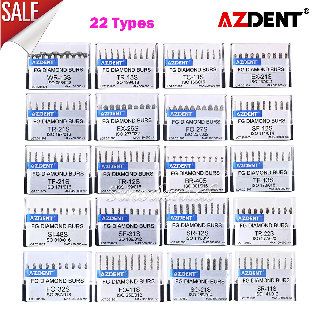 AZDENT Dental Super Coarse Diamond Burs Drills FG For High Speed Handpiece