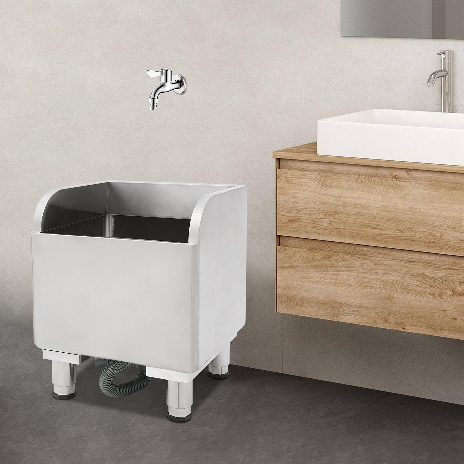 Stainless Steel Mop Service Basin, Floor Mount Mop Sink 17.72*16.14*19.69 in