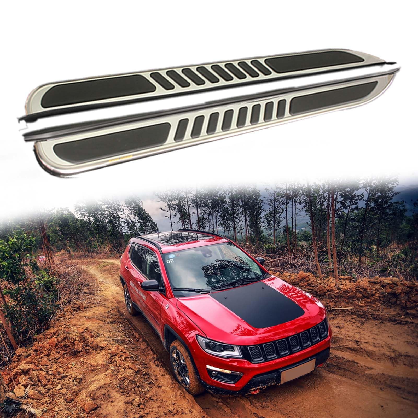 2Pcs Aluminum Running Boards Side Steps with Brackets for Jeep Compass 2017-2025