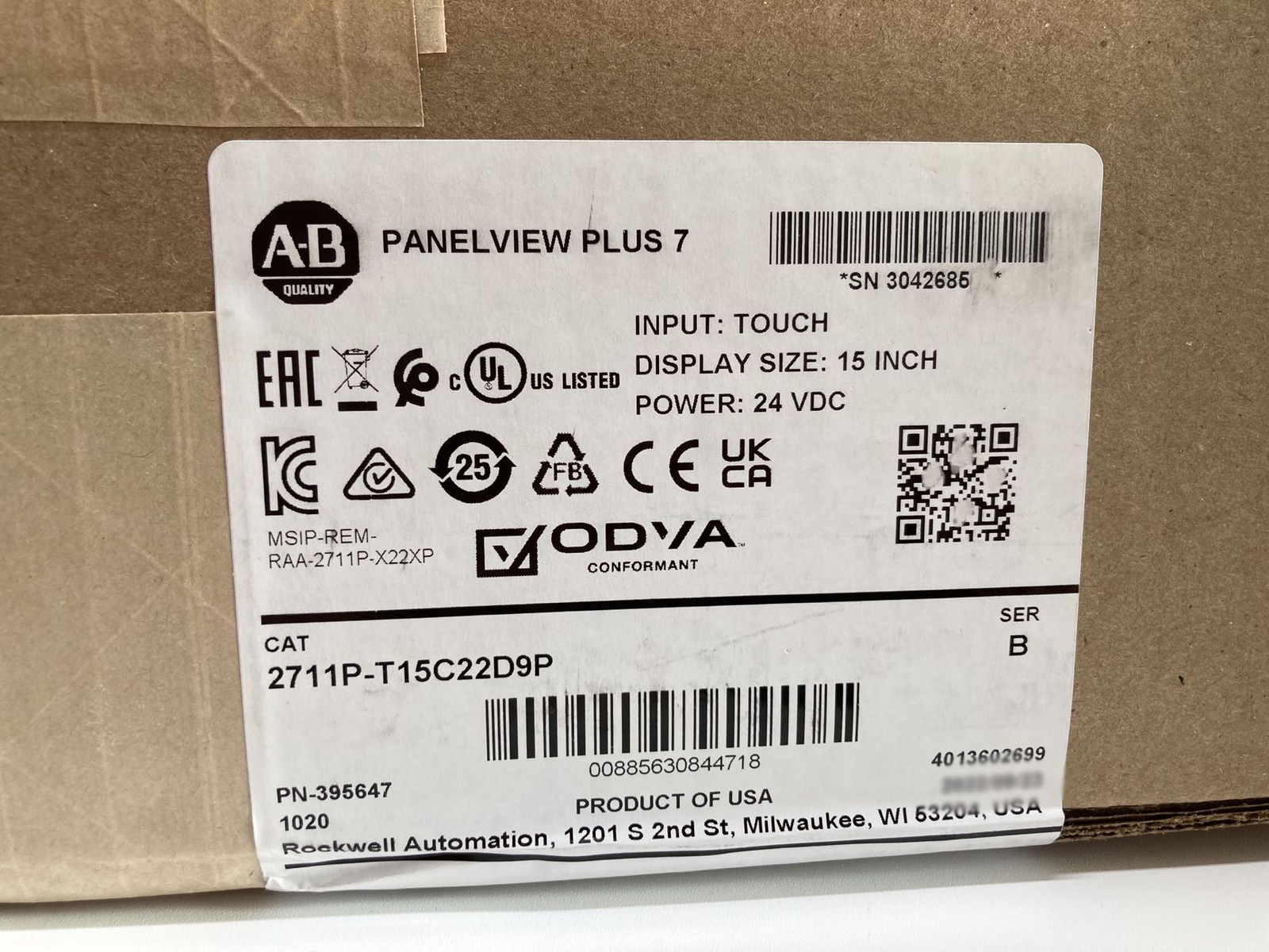 Allen-Bradley 2711P-T15C22D9P PanelView Plus 7 Terminal In Box 2711PT15C22D9P