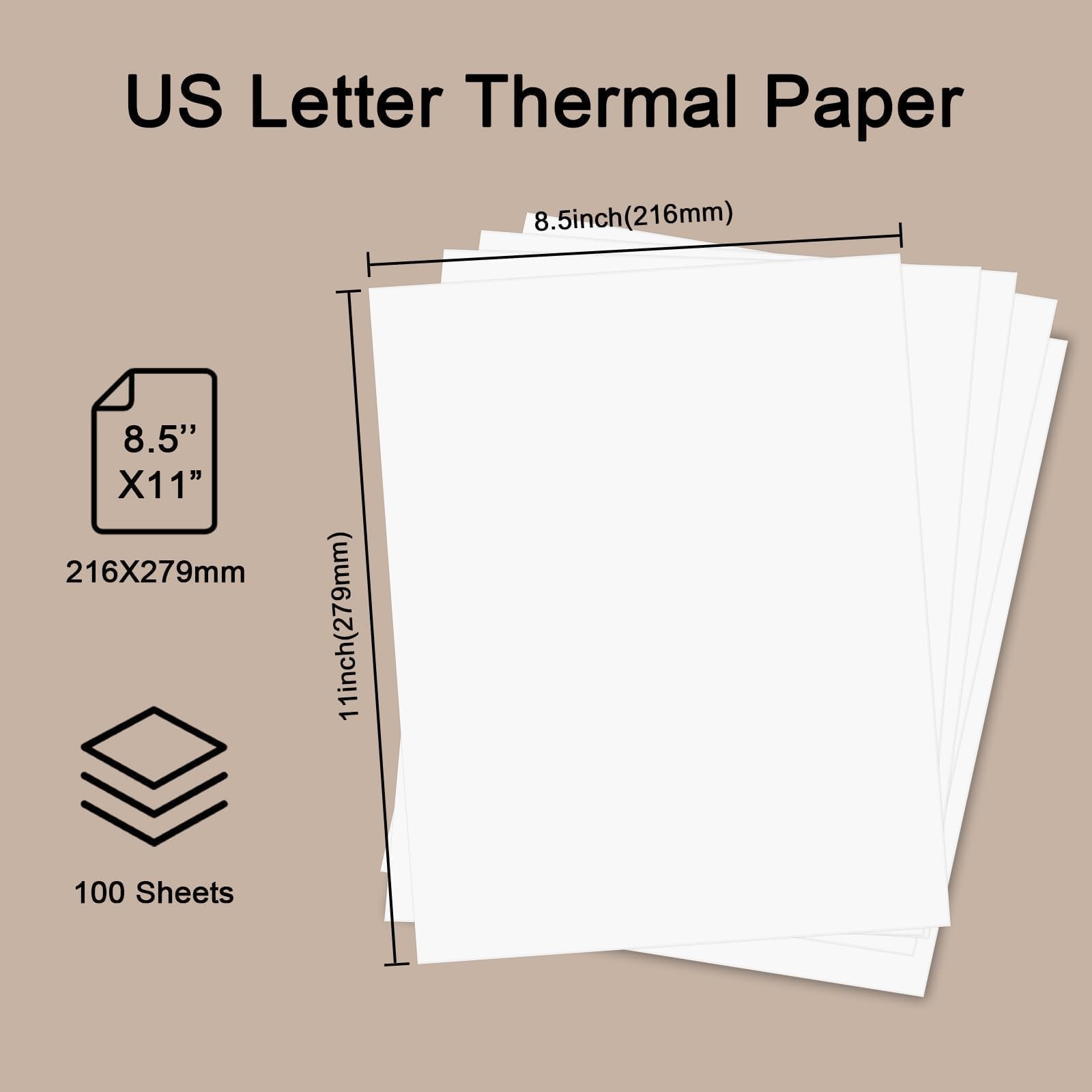 100 Sheets Thermal Printer Paper, 8.5”×11” US Letter Size, Advanced Printing P