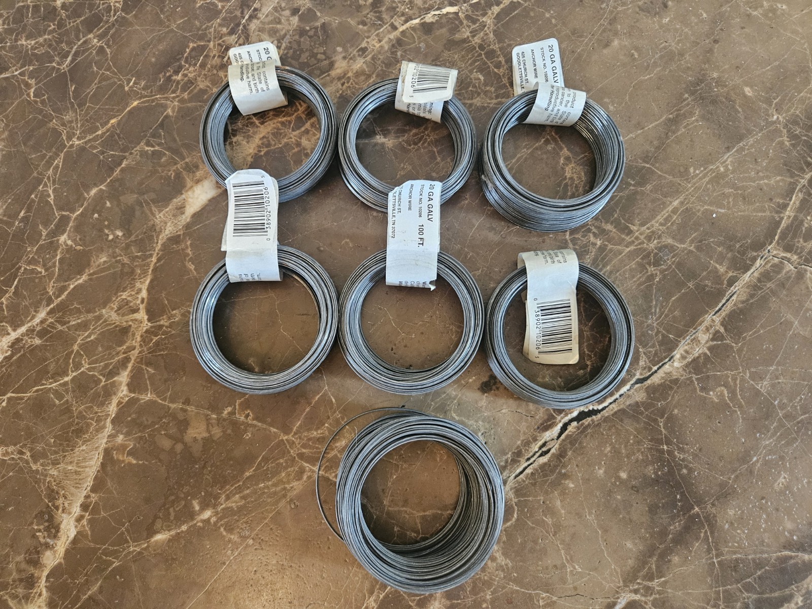 ~ 20 Gauge Galvanized Anchor Wire Lot QTY 7 TOTAL 700 Feet Hillman ~