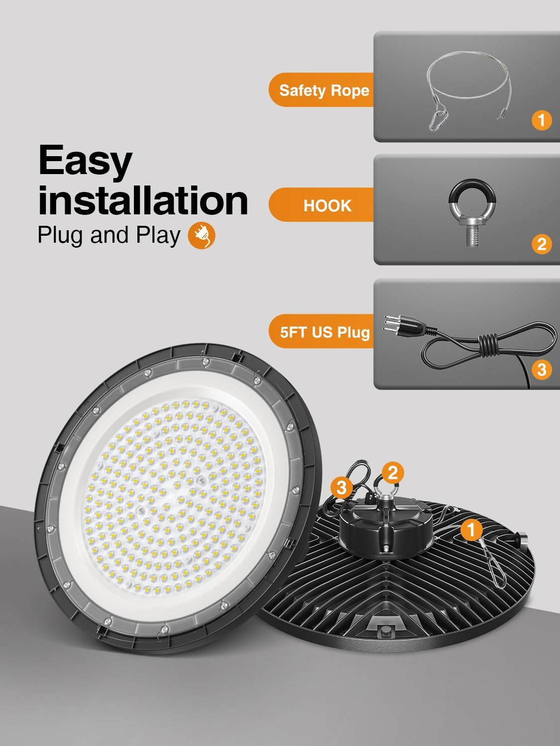 UFO High Bay Light 200W 5000K 30000LM 150LM/W (Eqv.800W MH/HPS/HID) Including Sa
