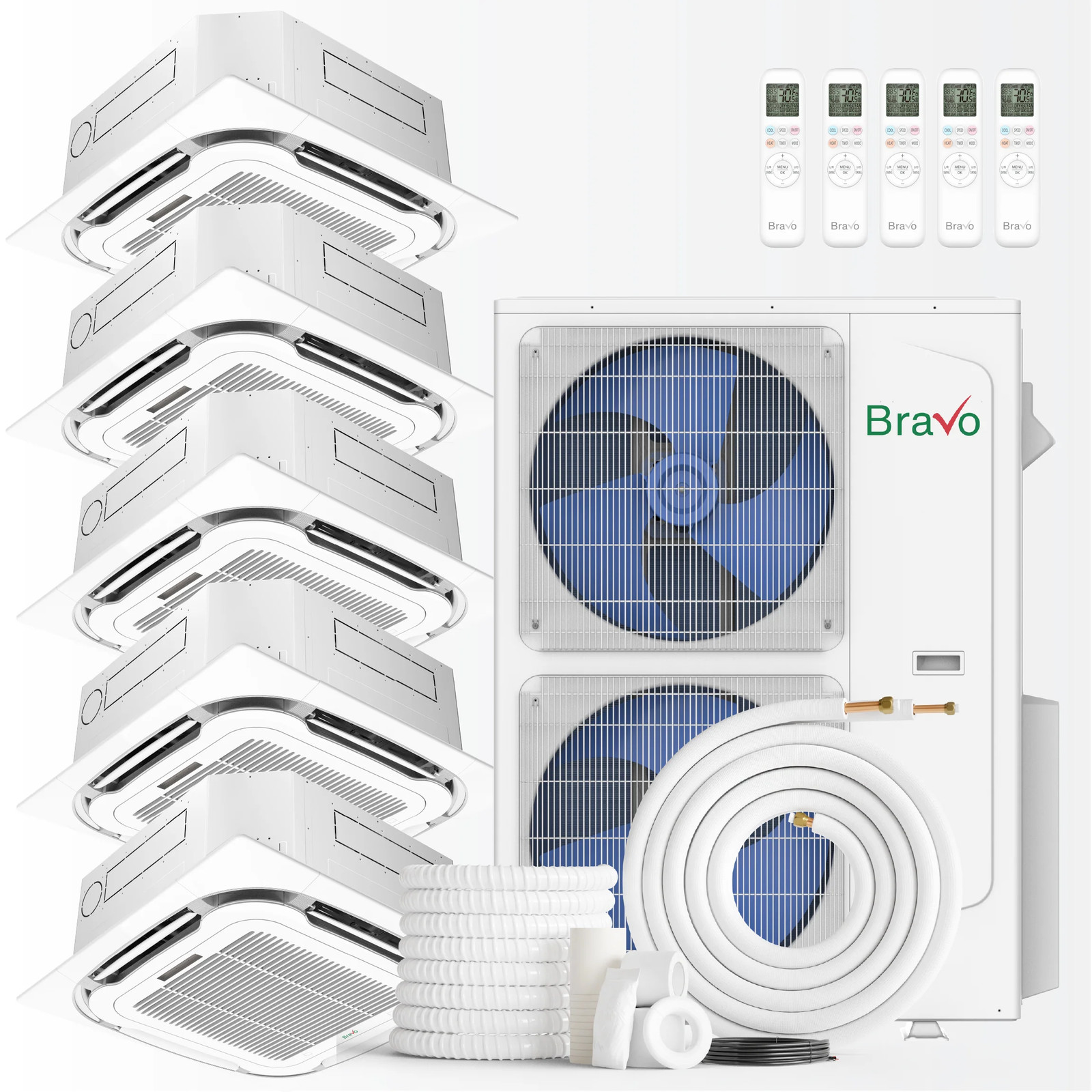 Bravo 5-Zone Mini Split AC & Pump 42000 BTU Ceiling Cassette 9K+9K+9K+12K+12K