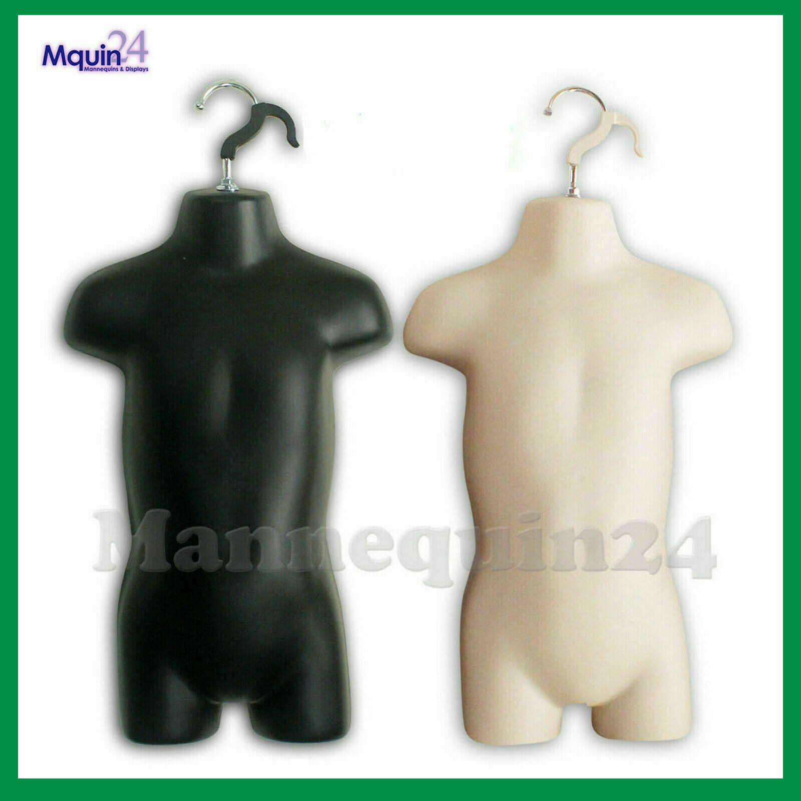 2 TODDLER MANNEQUIN TORSOS SET FLESH BLACK 2 BABY HANGING DRESS FORMS