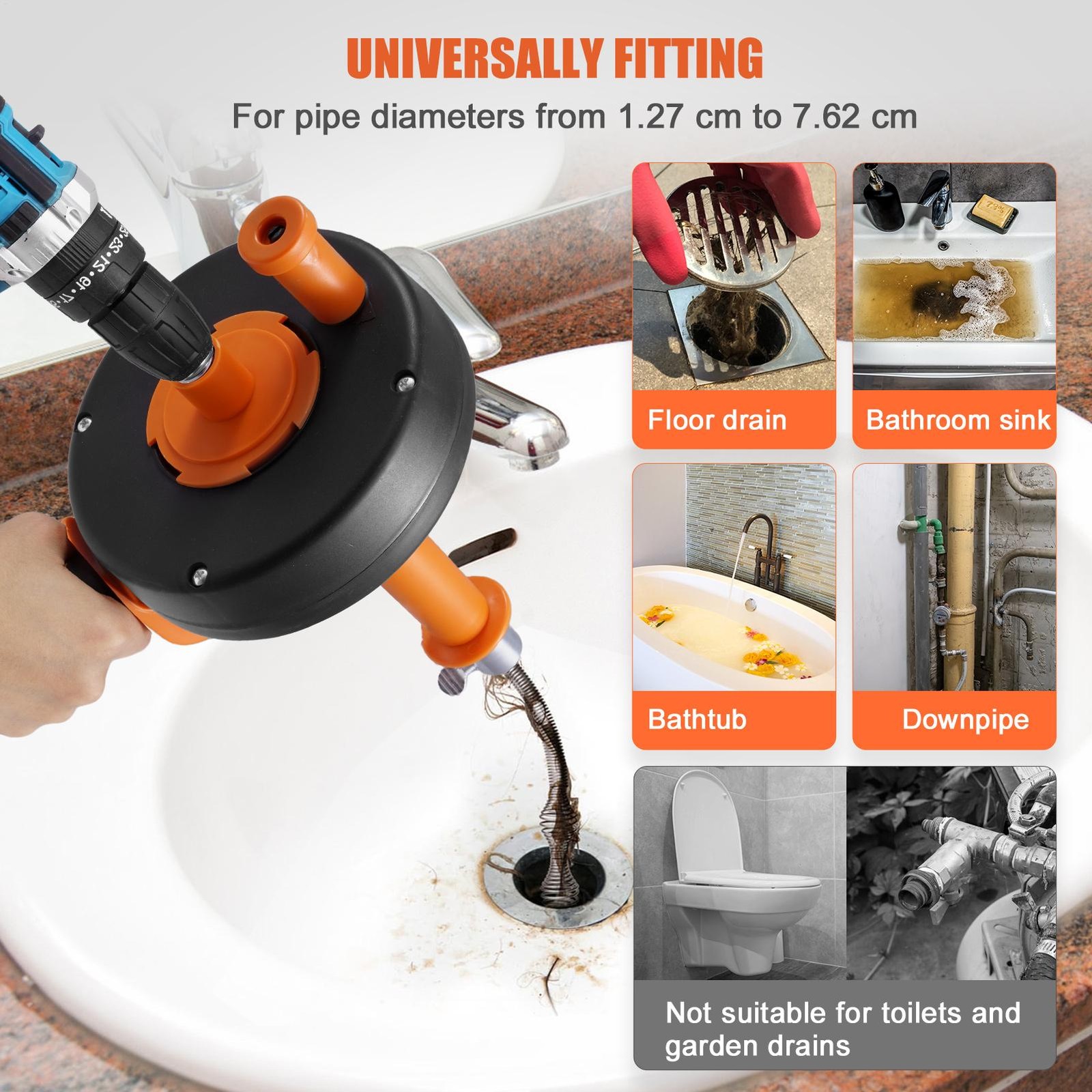 Drain Auger 25ft 1/4in Drum Plumbing Drain Snake For Toilets And Drains