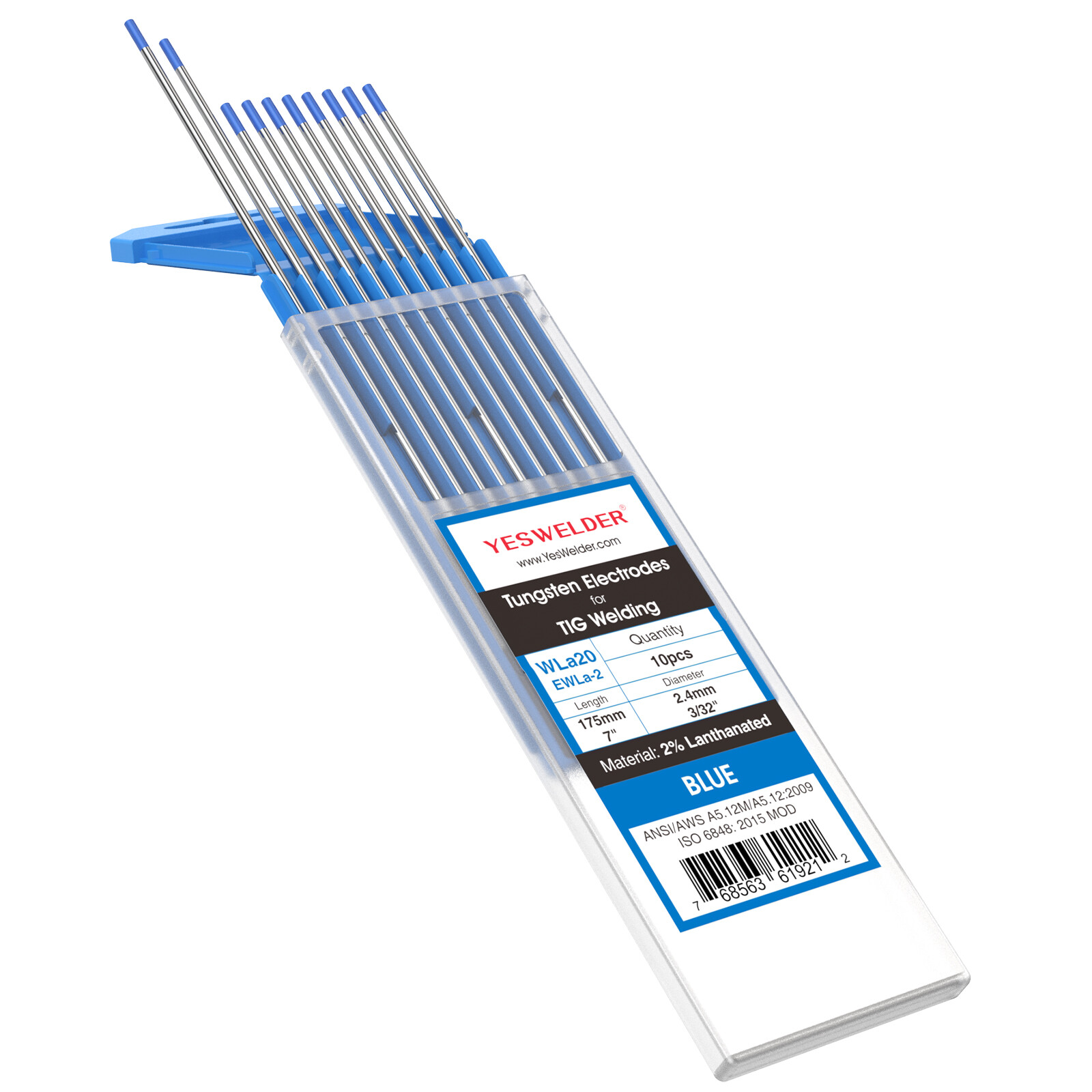 TIG Welding Tungsten Electrode 2% Lanthanated .040″-5/32″x7″(Blue, EWLa-2) 10-pk