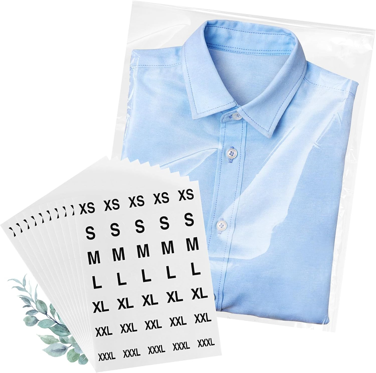 100 Count Clear Poly T Shirt Bags, Cellophane Bags, Self Sealing With 10 Pcs Siz