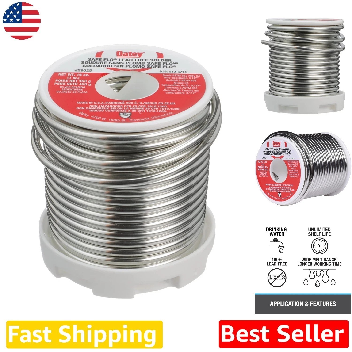 Safe-Flo 1 Lb Lead-Free Solder Wire | Silver Bearing | Plumbing Potable Water