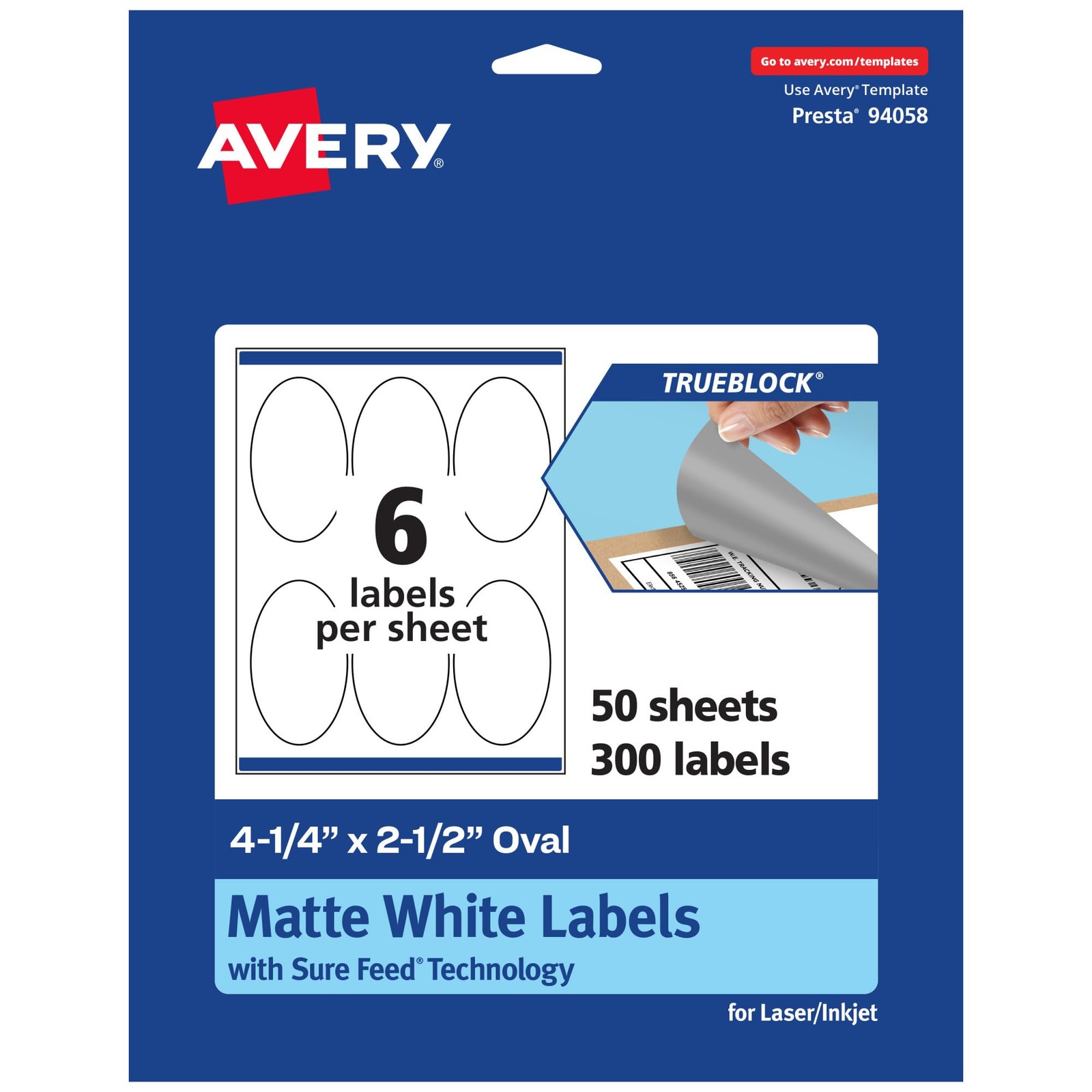 Avery Trueblock Matte White Oval Labels Sure Feed Technology 4.25 X 2.5 300
