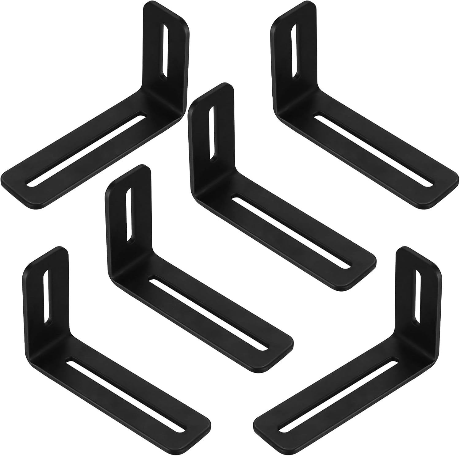 6 Pcs Adjustable Slotted L Brackets, Black L Shaped Bracket with 2 Slots Holes,