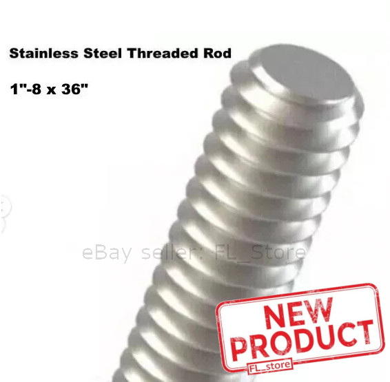 1″-8 x 36 Inches Stainless Steel All Thread Rod Grade 18-8 Fully Threaded NEW