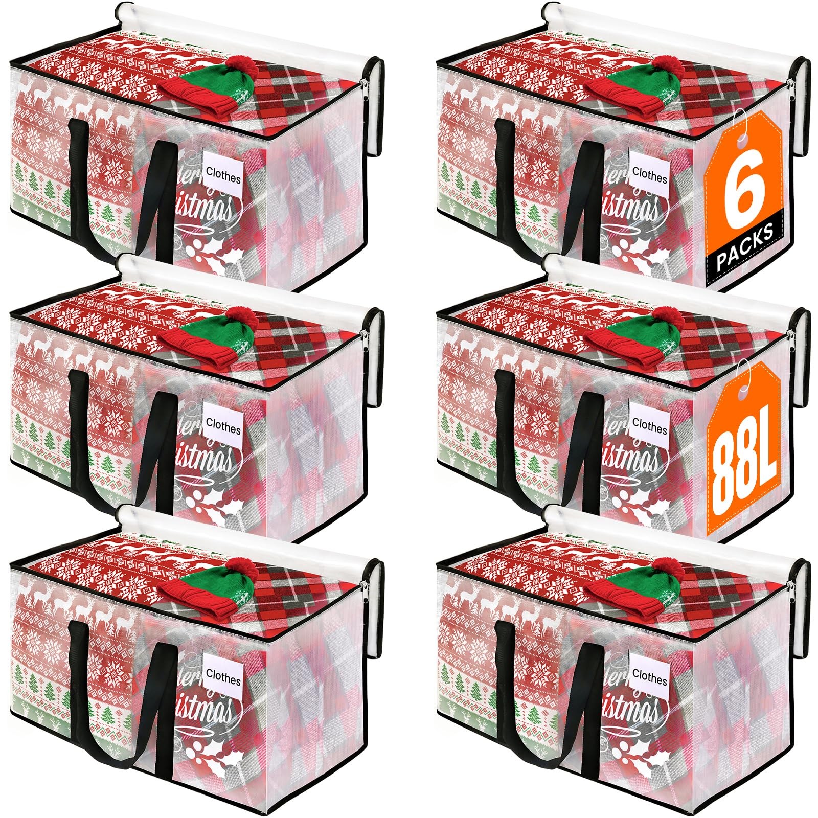 Clear Moving Bags W/ Reinforced Handle & Double Zipper Heavy Duty Large 6PK