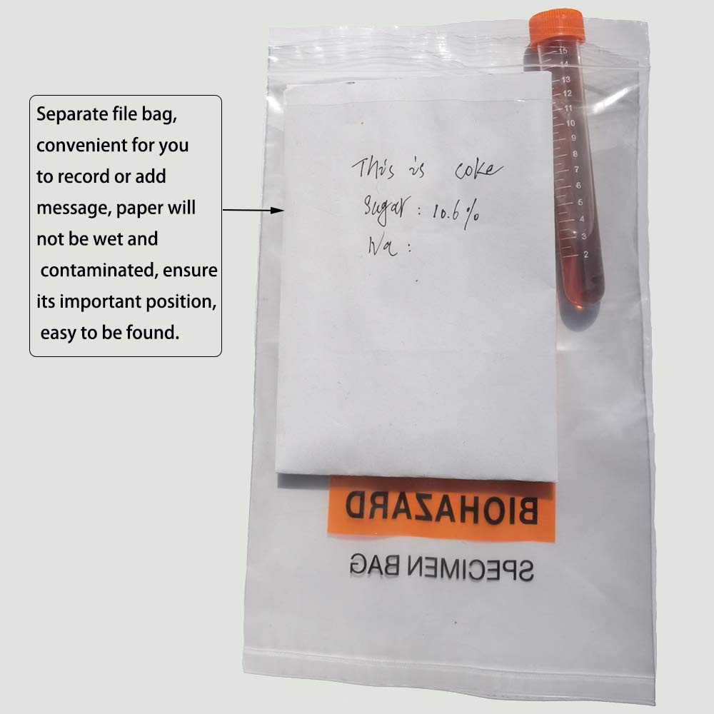 1000pcs Biohazard Specimen Bags, 6×9.8in/15x25cm Laboratory Sample Bag with B…