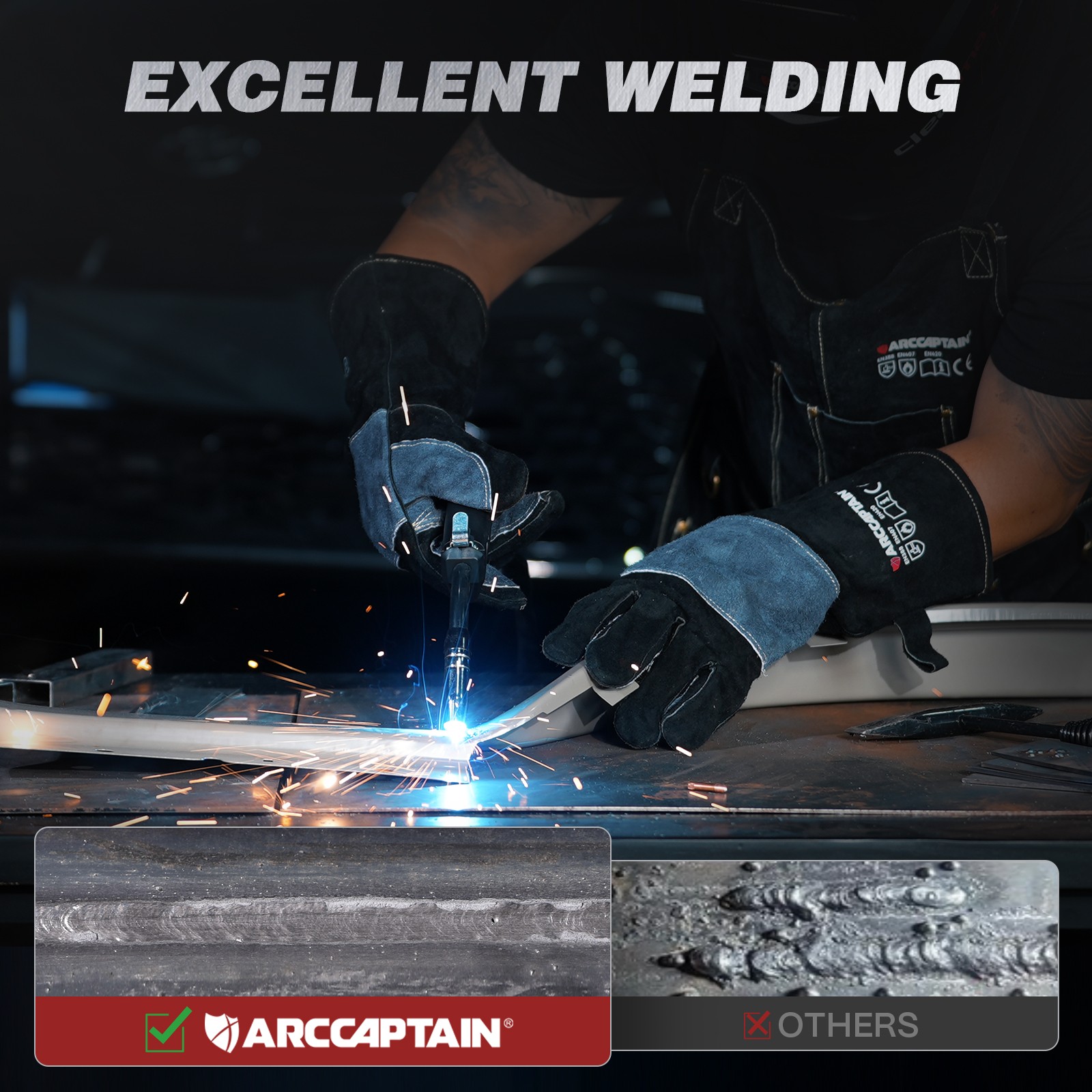 ARCCAPTAIN MIG Welder 135A Flux Core MIG/Lift TIG/Stick 3 in 1 w/ Welding Helmet