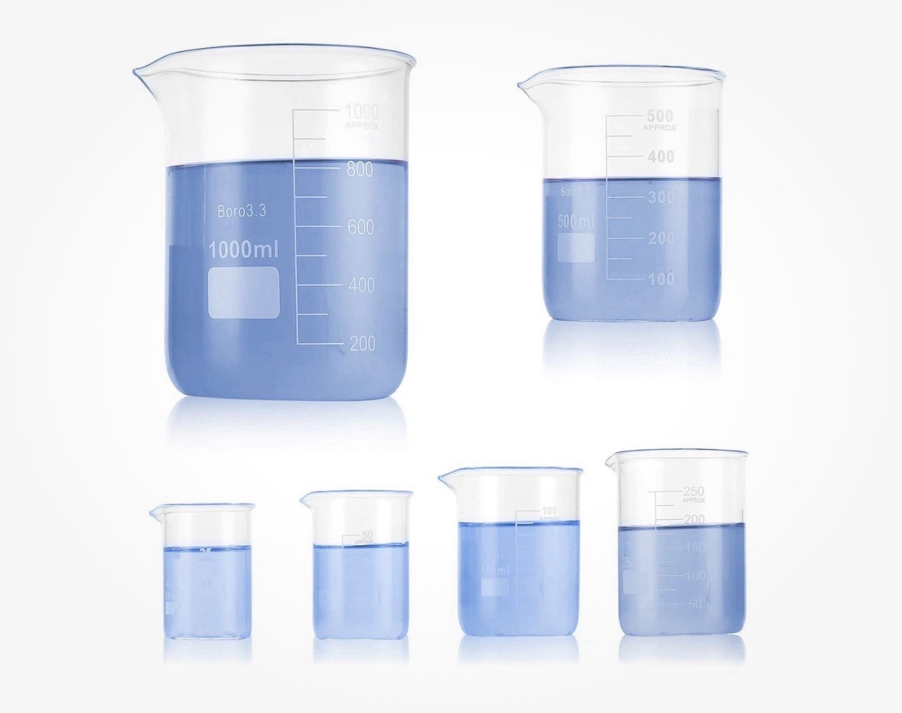 Beaker set 25 50 100 250 500 1000ML DLX North Borosilicate Glass Beakers Lab NEW